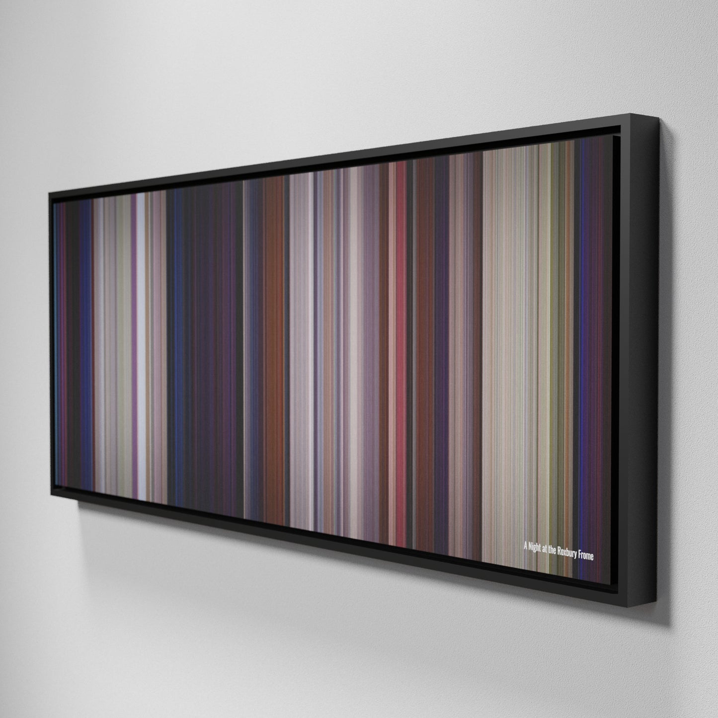 Side view of Framed Buff's of A Night at the Roxbury Frome on the wall