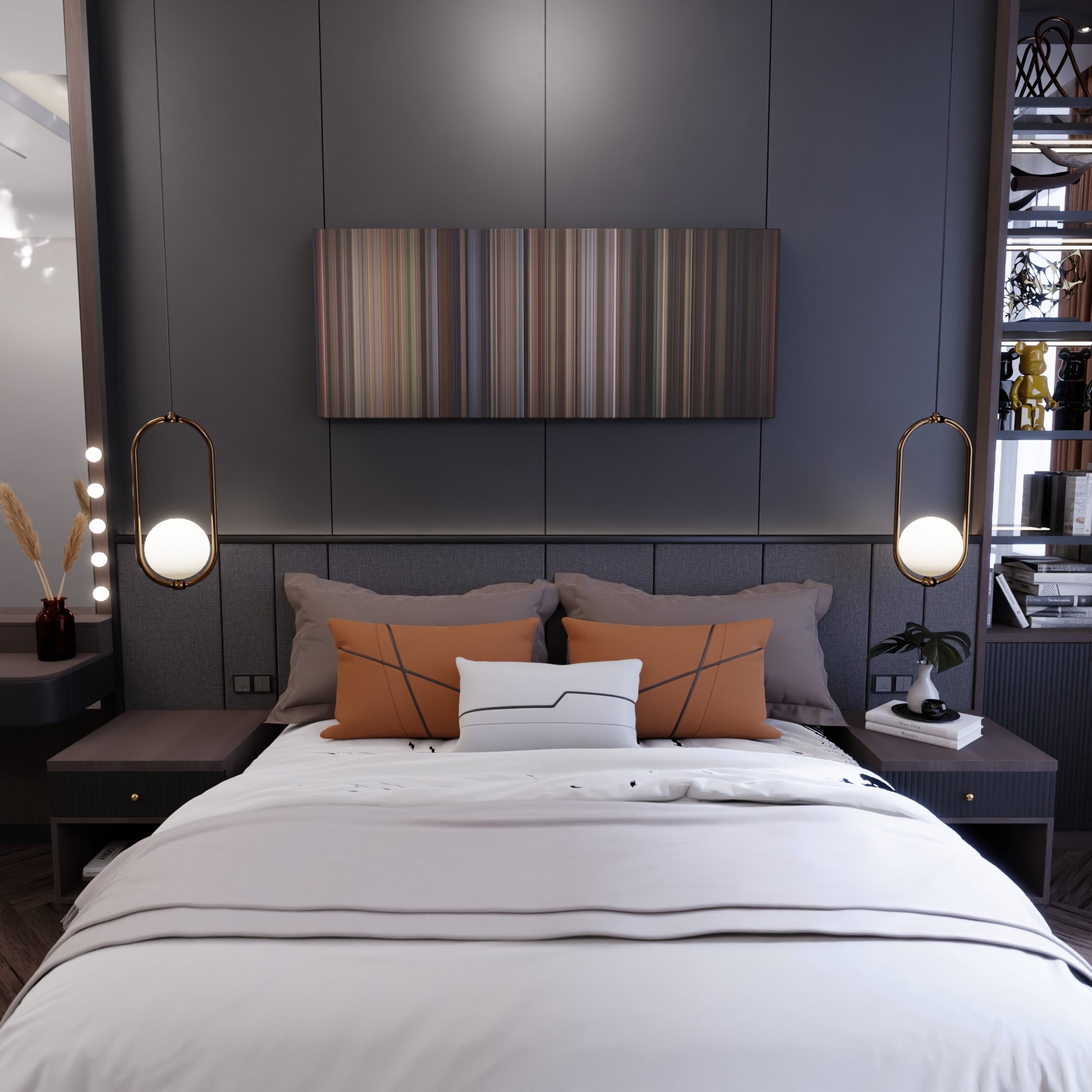 Bedroom interior with Village of the Damned Frome on the wall