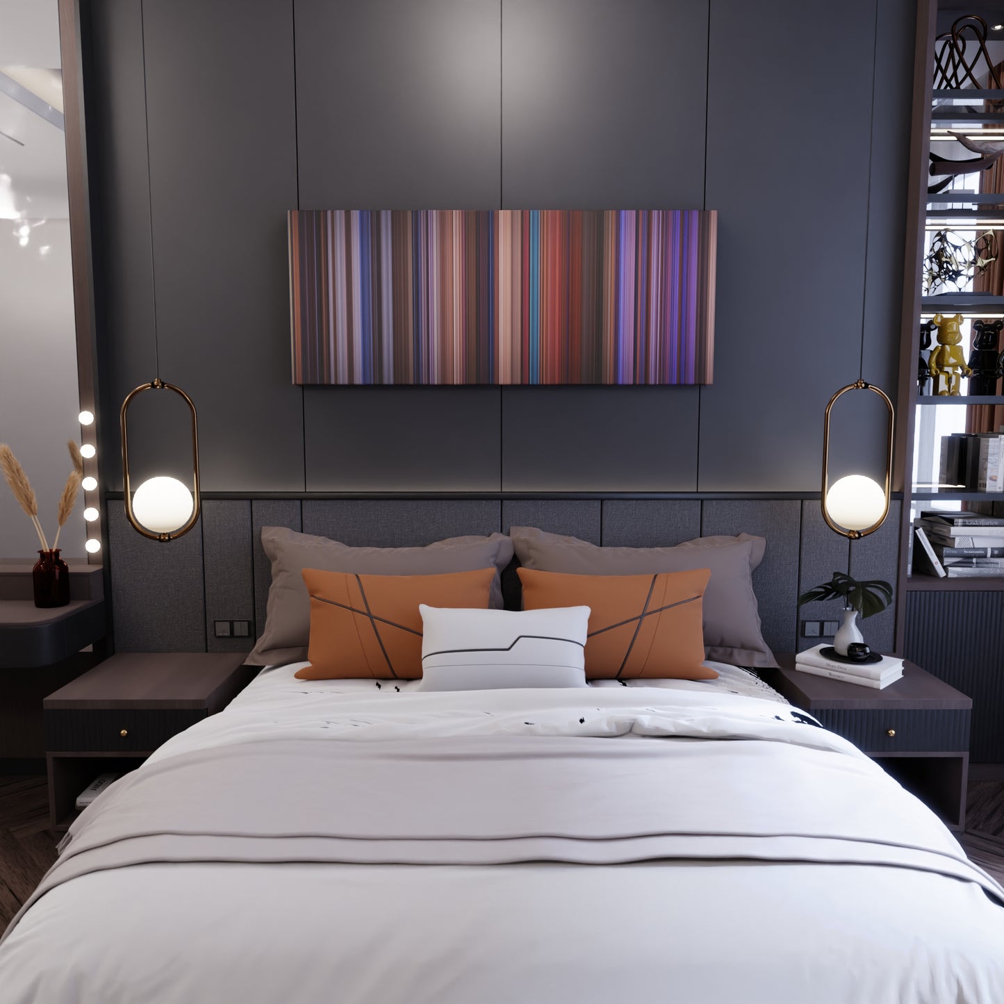 Bedroom interior with Miss Congeniality Frome on the wall