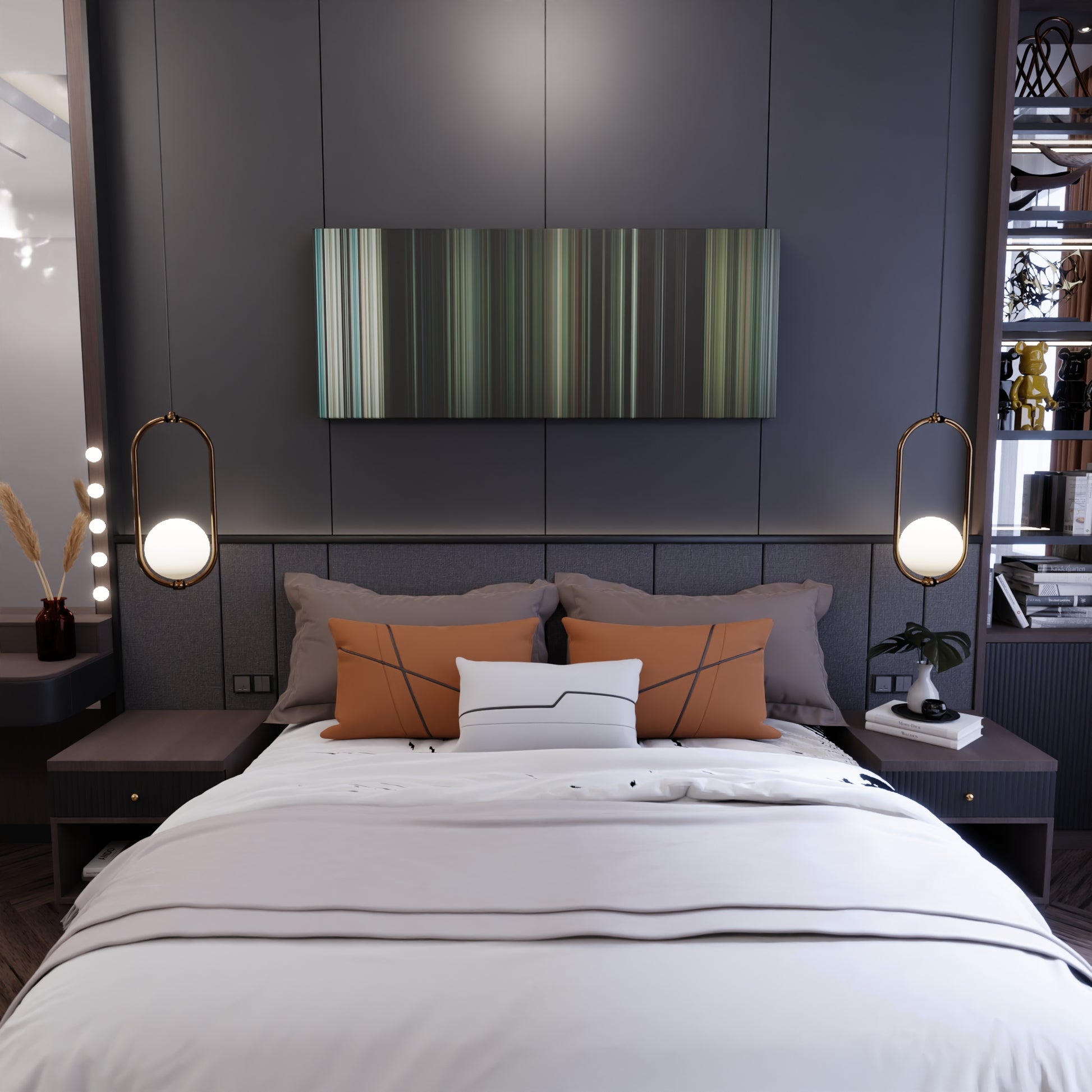 Bedroom interior with Swiss Army Man Frome on the wall