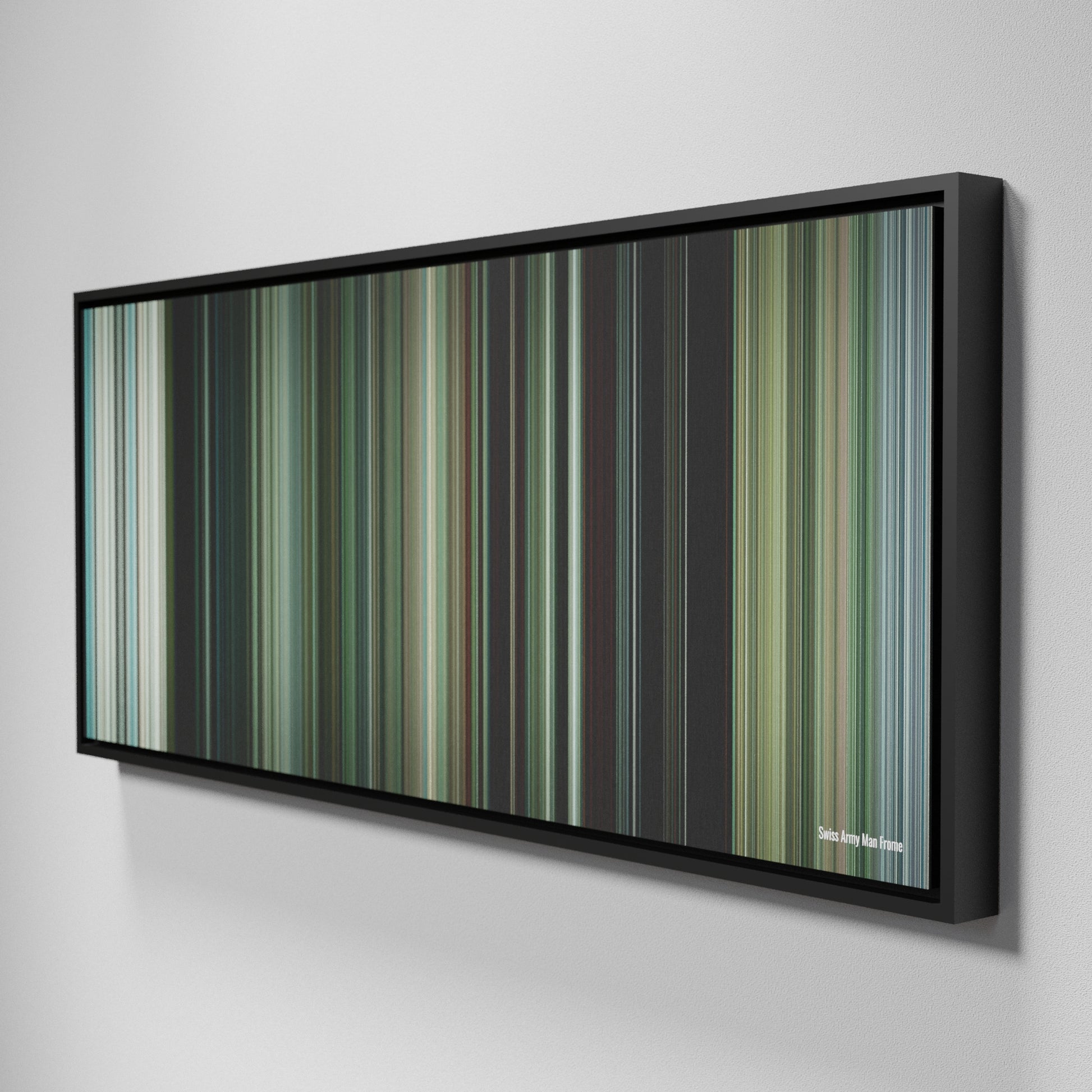 Side view of Framed Buff's of Swiss Army Man Frome on the wall