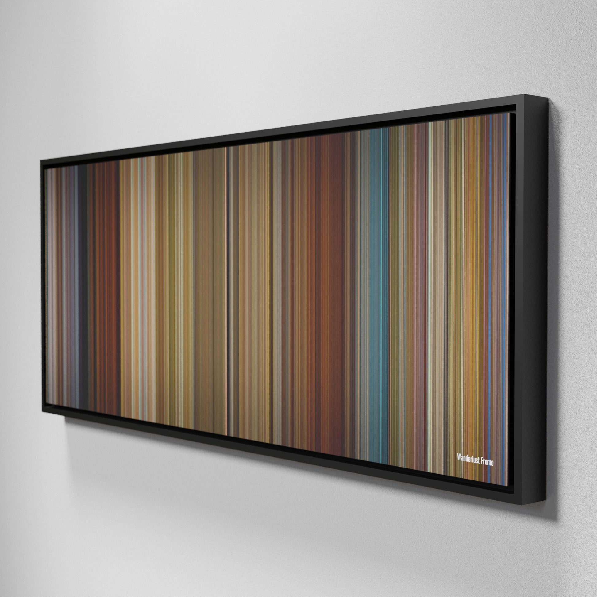 Side view of Framed Buff's of Wanderlust Frome on the wall