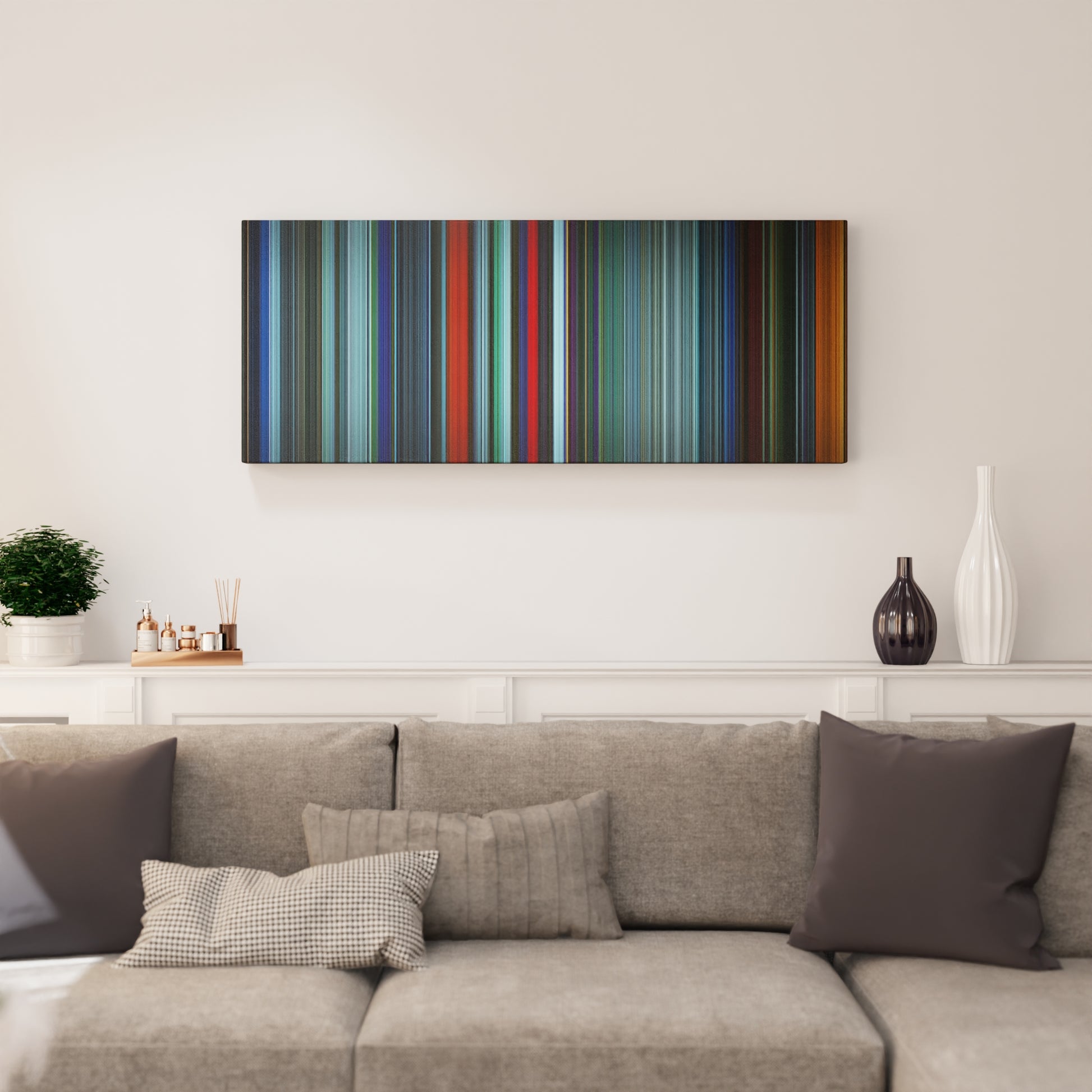 Living room interior with Atomic Blonde Frome on the wall