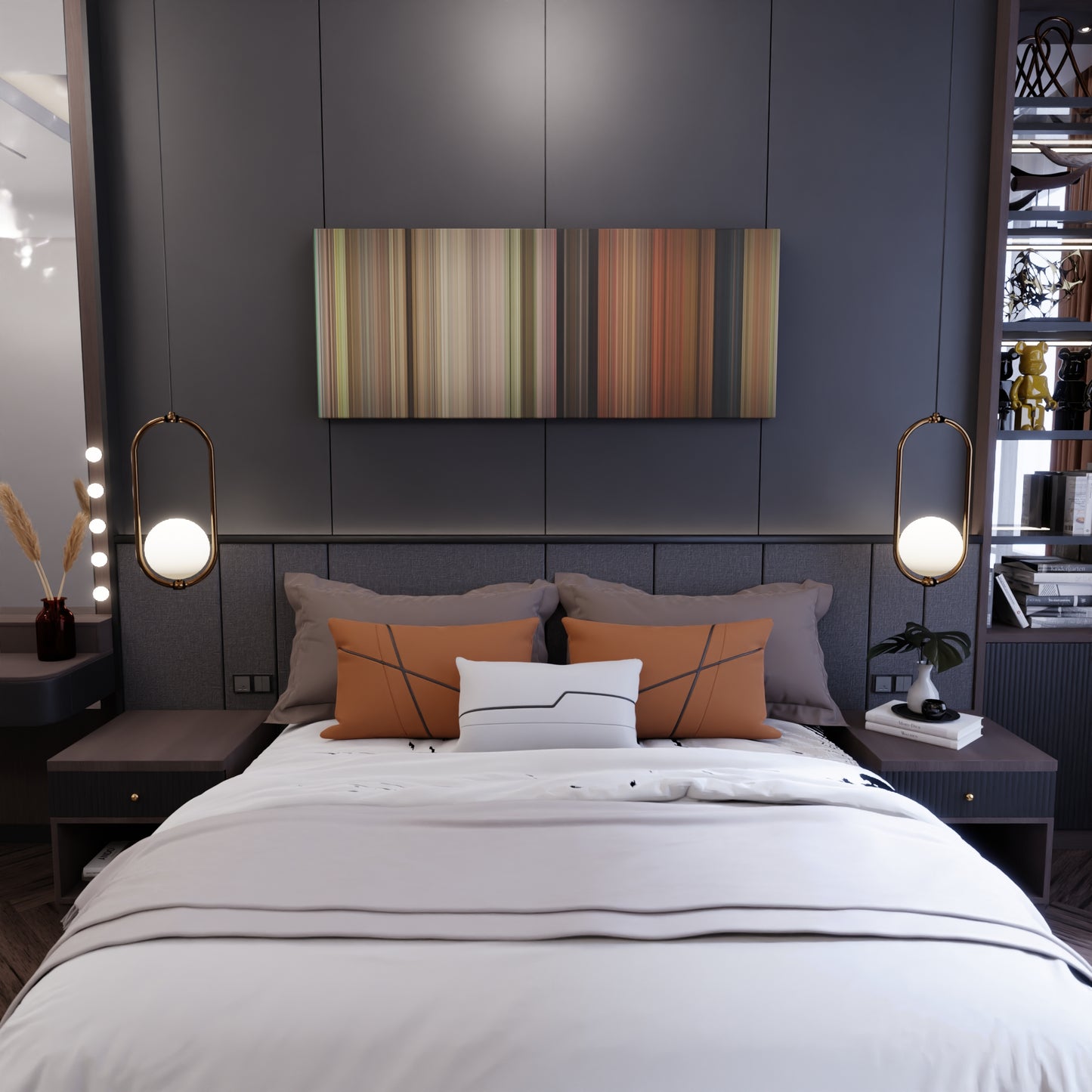 Bedroom interior with Hello, Dolly! Frome on the wall