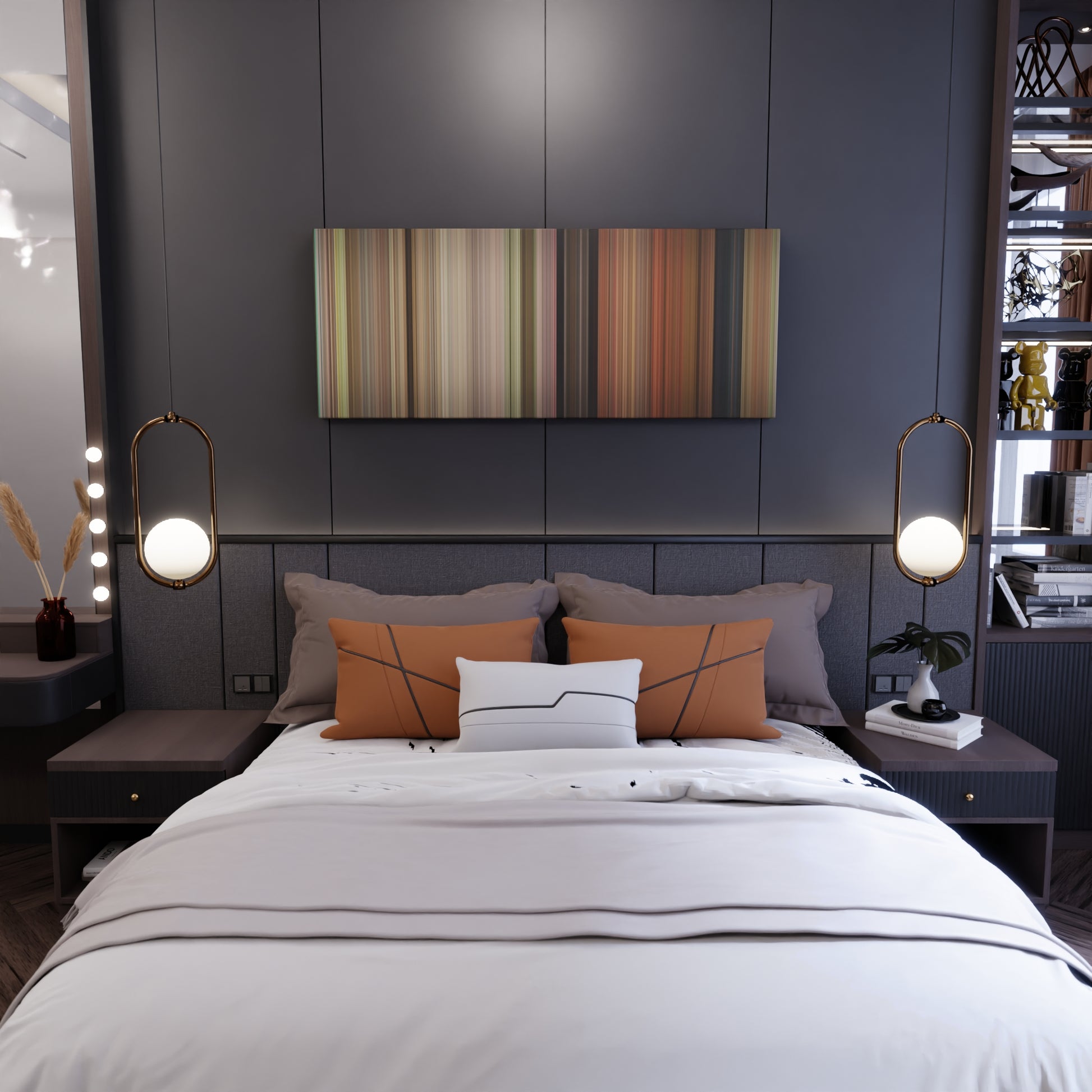 Bedroom interior with Hello, Dolly! Frome on the wall