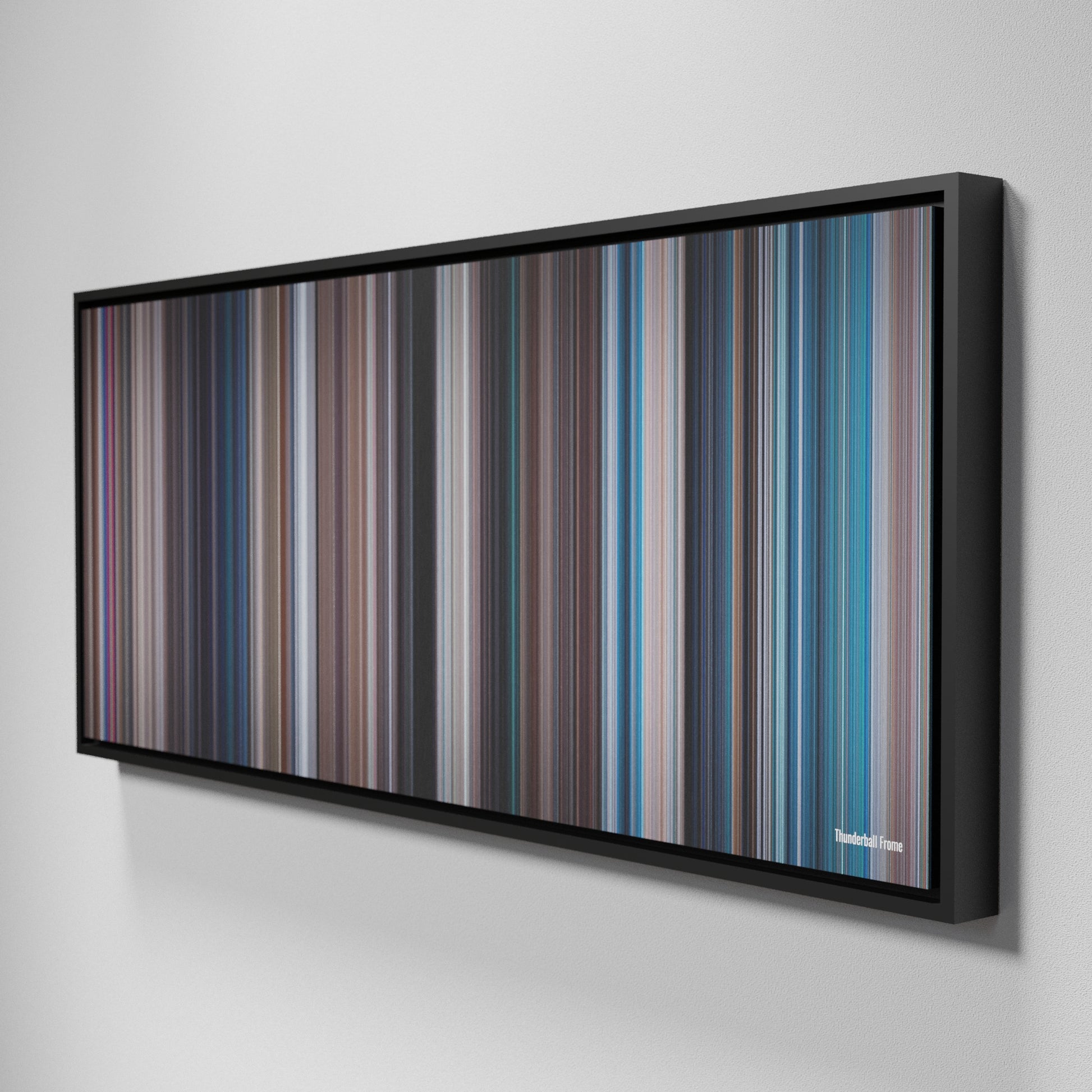 Side view of Framed Buff's of Thunderball Frome on the wall