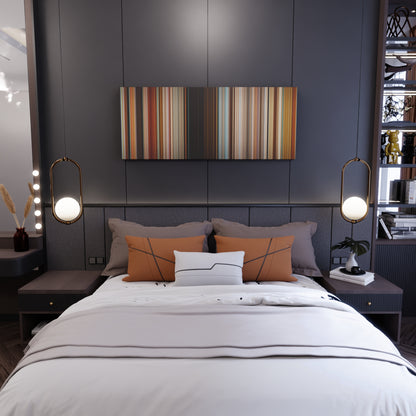 Bedroom interior with Revenge Frome on the wall