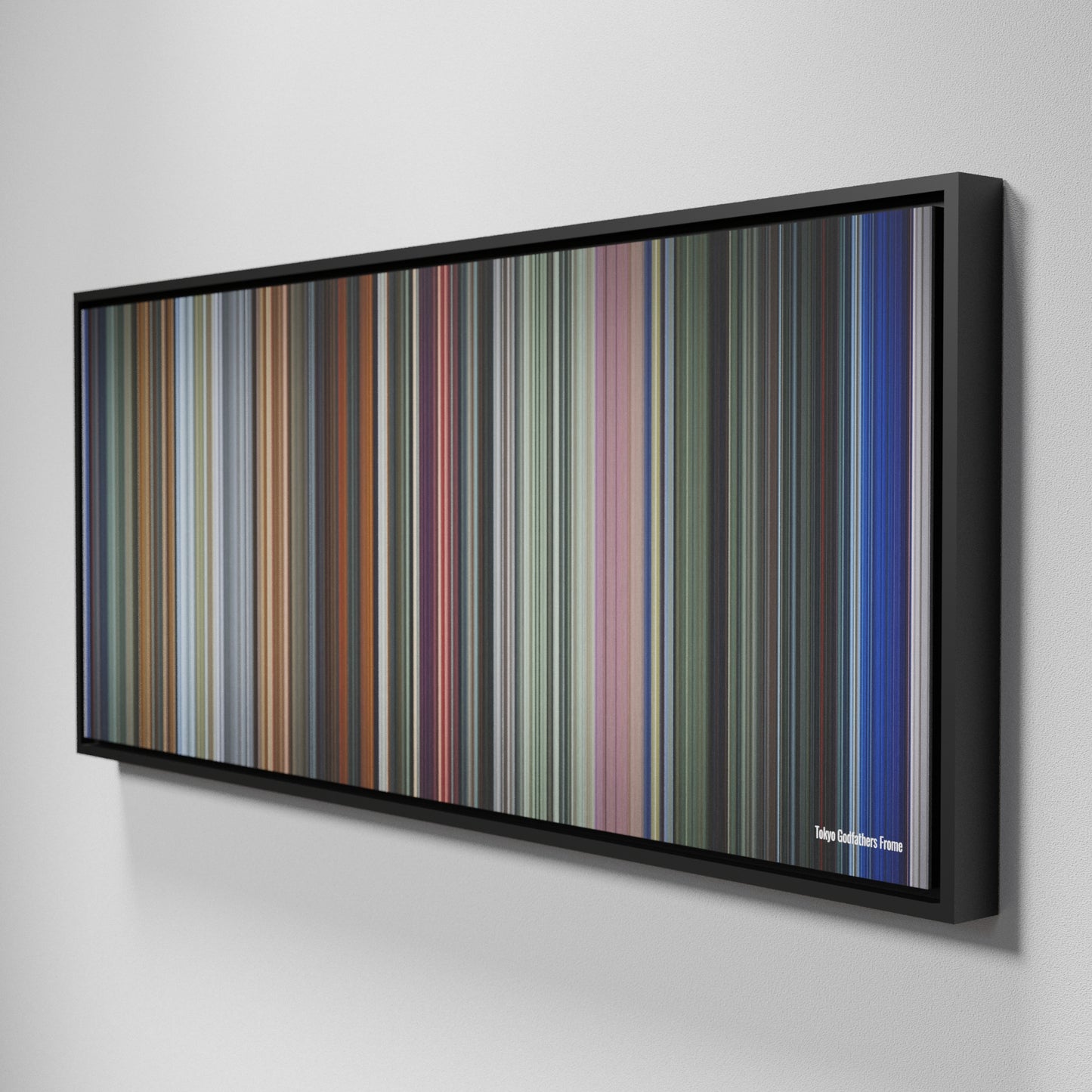 Side view of Framed Buff's of Tokyo Godfathers Frome on the wall