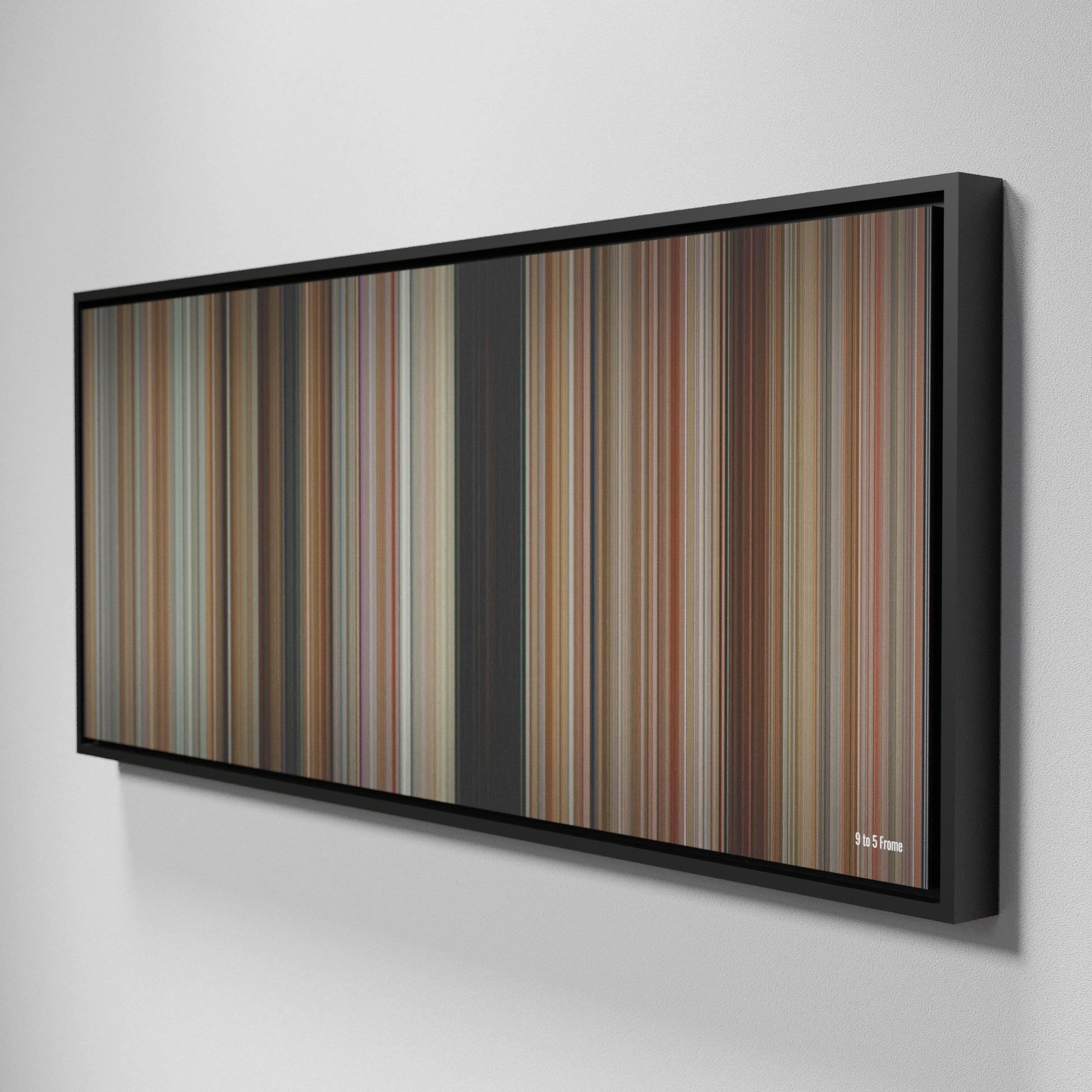 Side view of Framed Buff's of 9 to 5 Frome on the wall