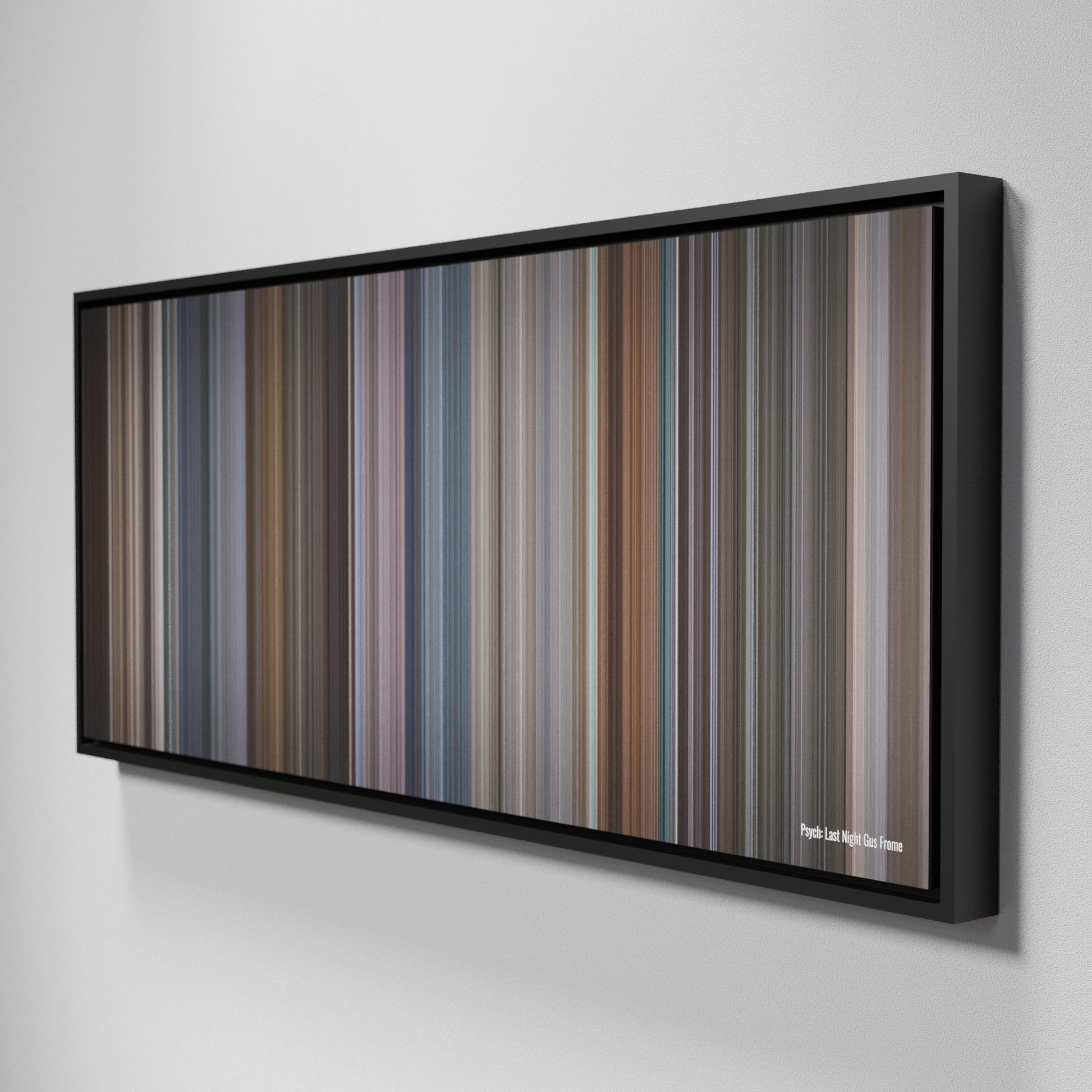 Side view of Framed Buff's of Psych: Last Night Gus Frome on the wall