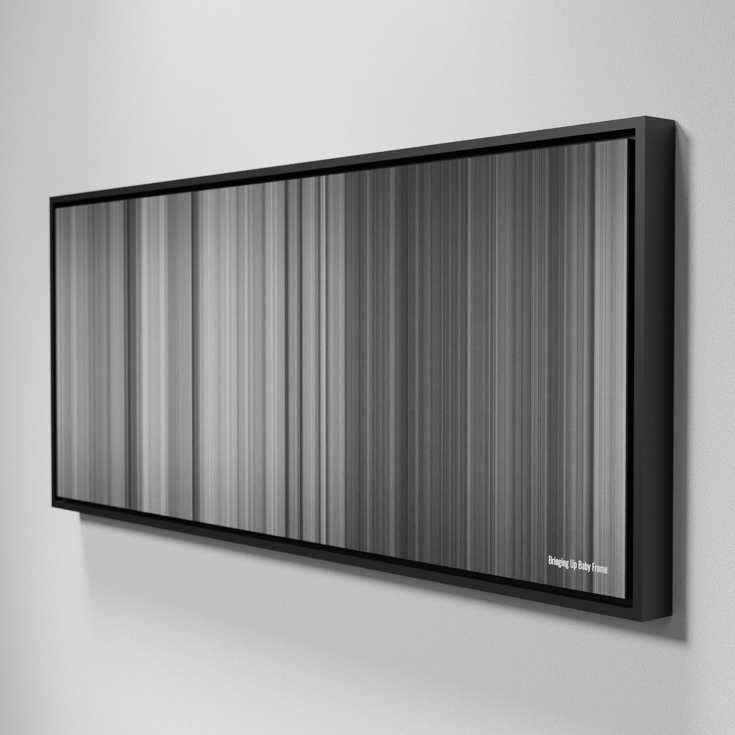 Side view of Framed Buff's of Bringing Up Baby Frome on the wall