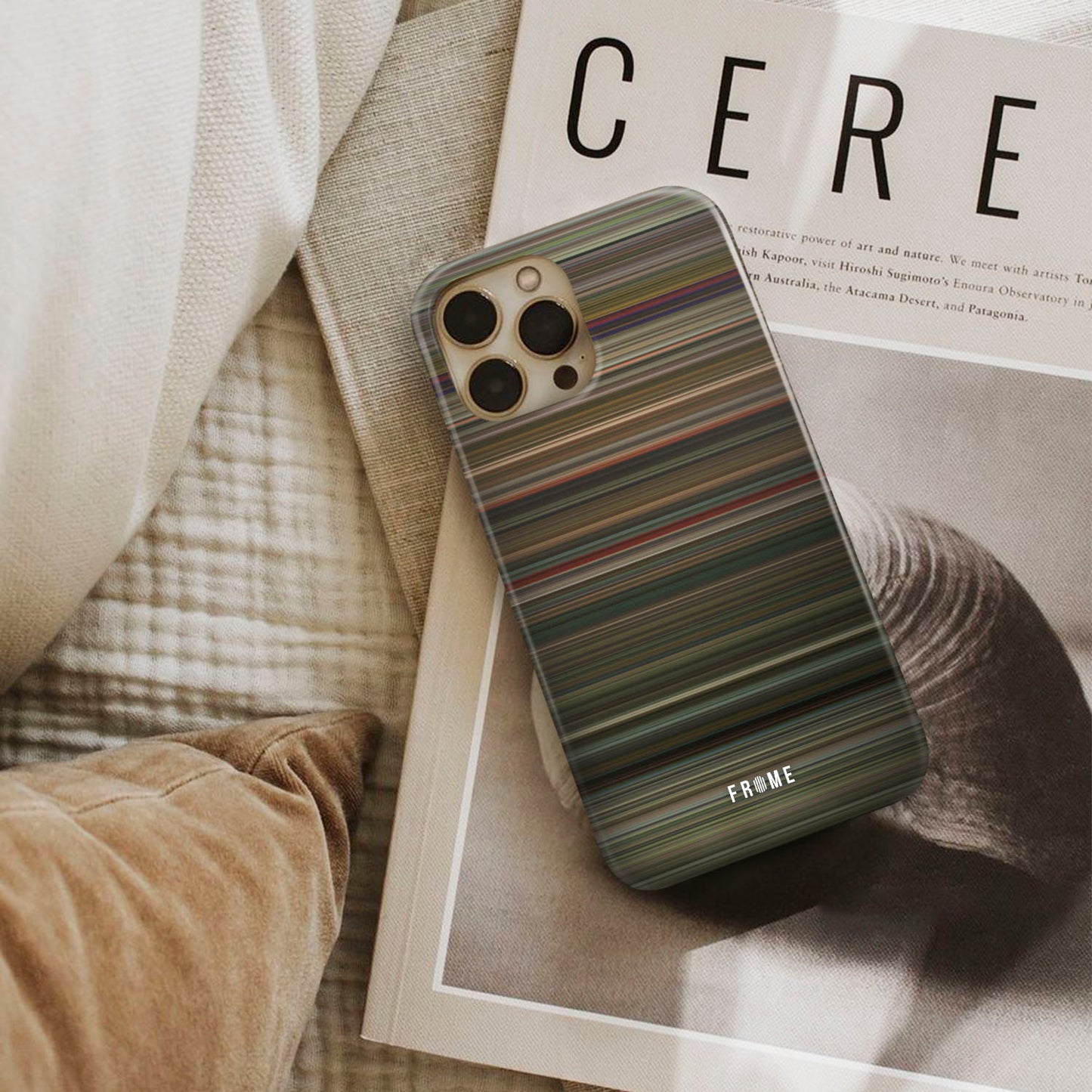 time lapse Frome phone case next to interior items