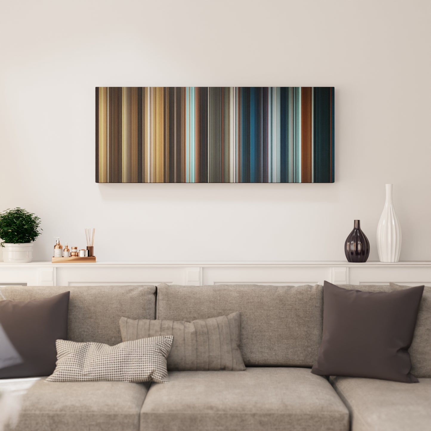 Living room interior with The Golden Compass Frome on the wall