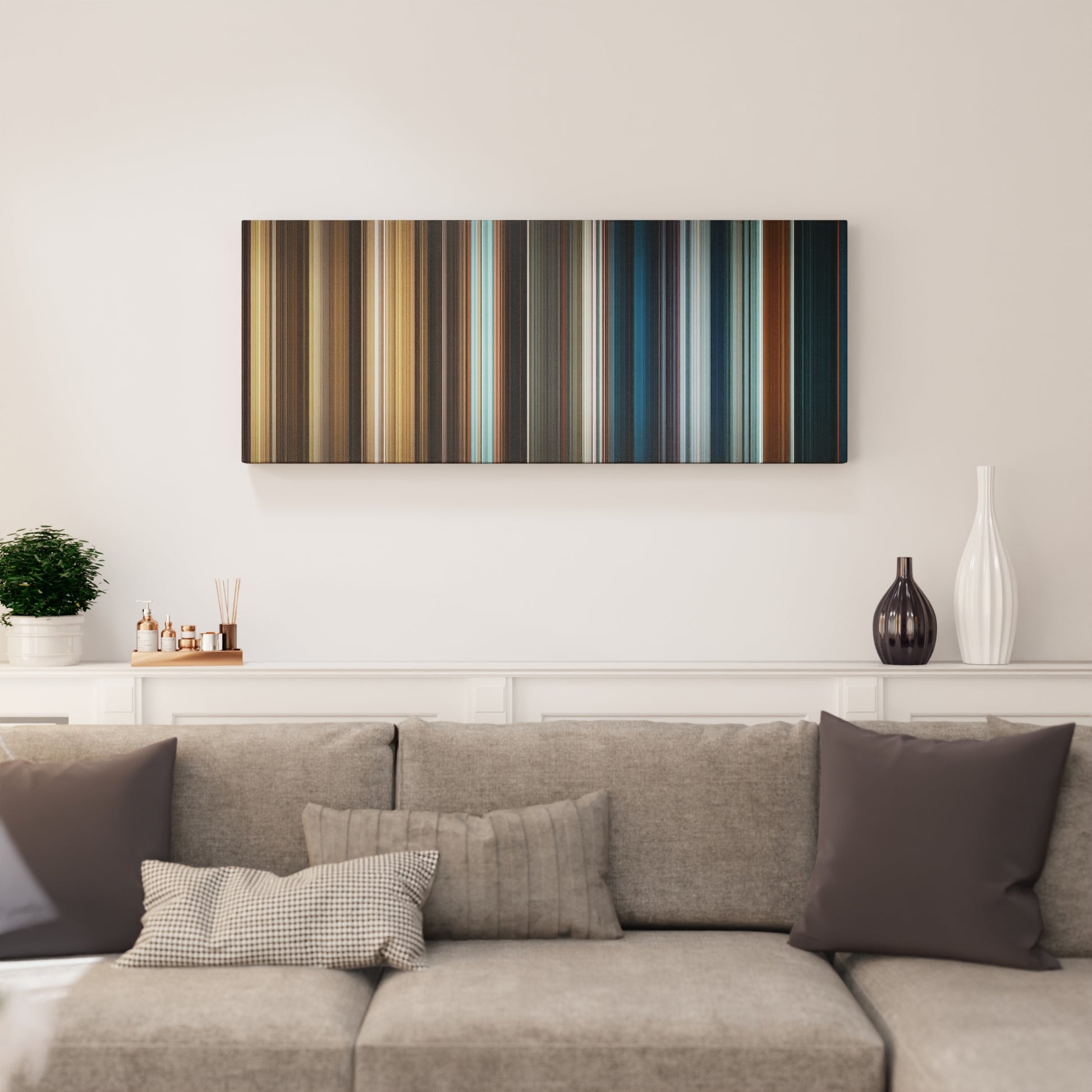 Living room interior with The Golden Compass Frome on the wall