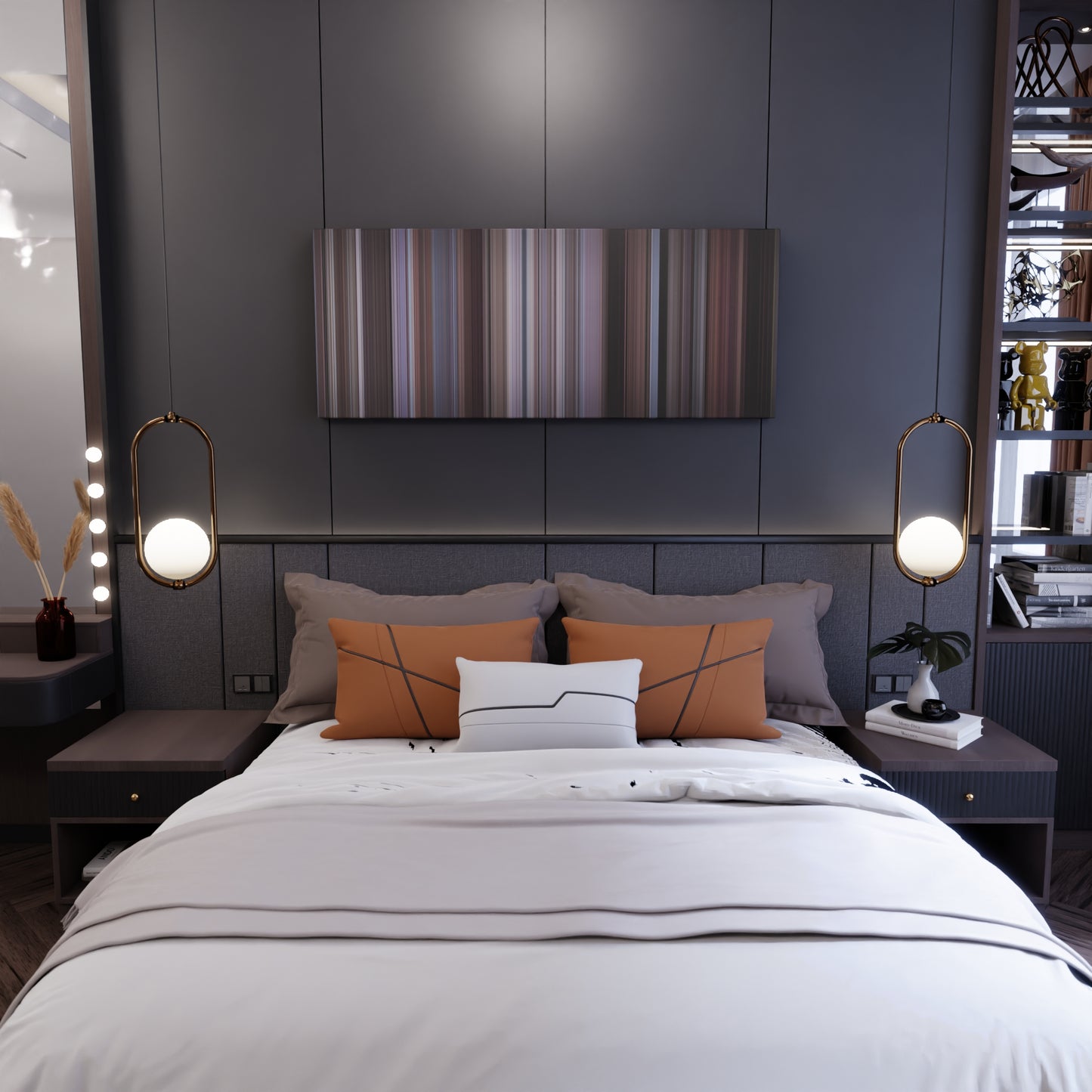 Bedroom interior with To Catch a Thief Frome on the wall