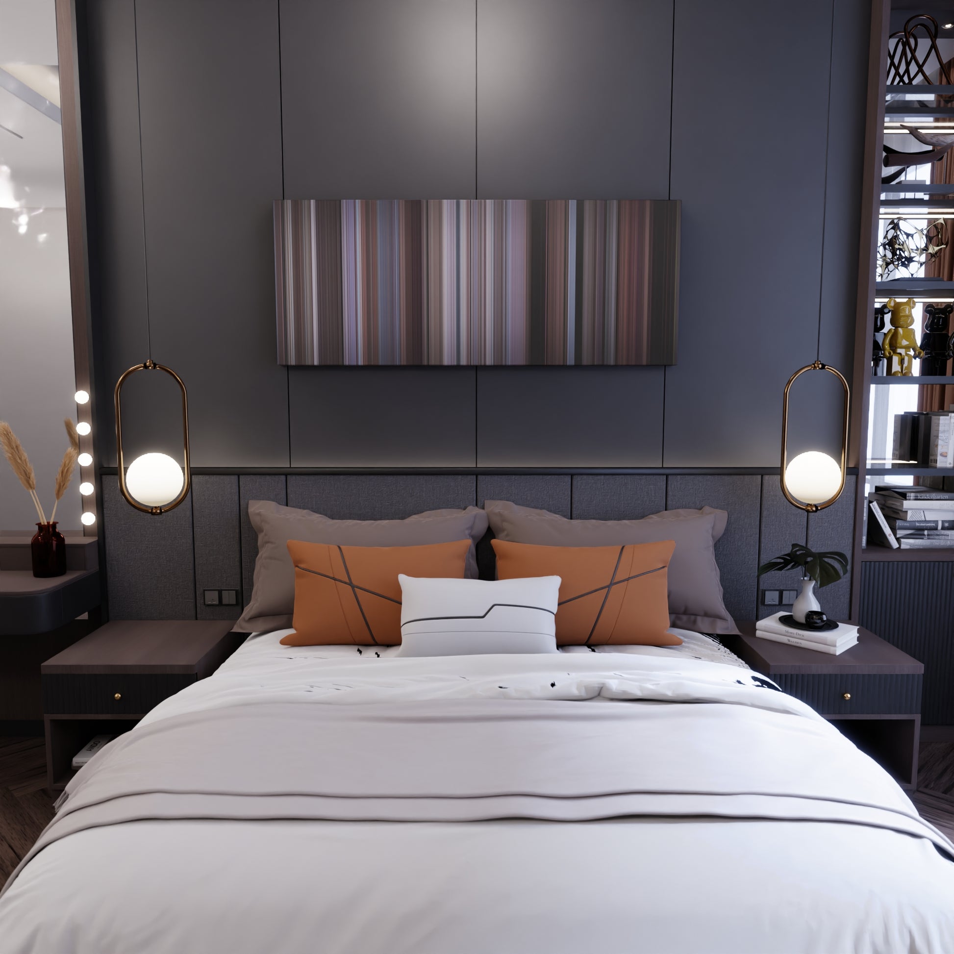 Bedroom interior with To Catch a Thief Frome on the wall