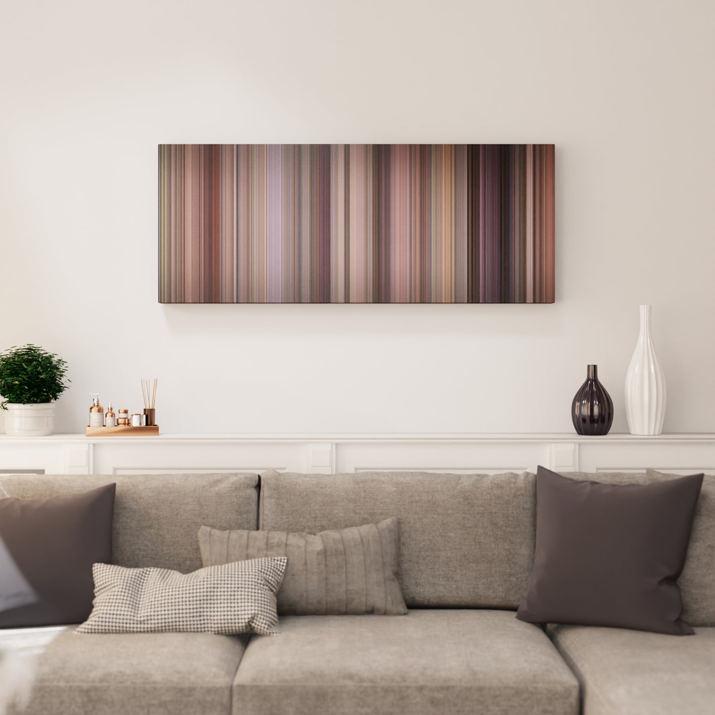 Living room interior with Pollyanna Frome on the wall