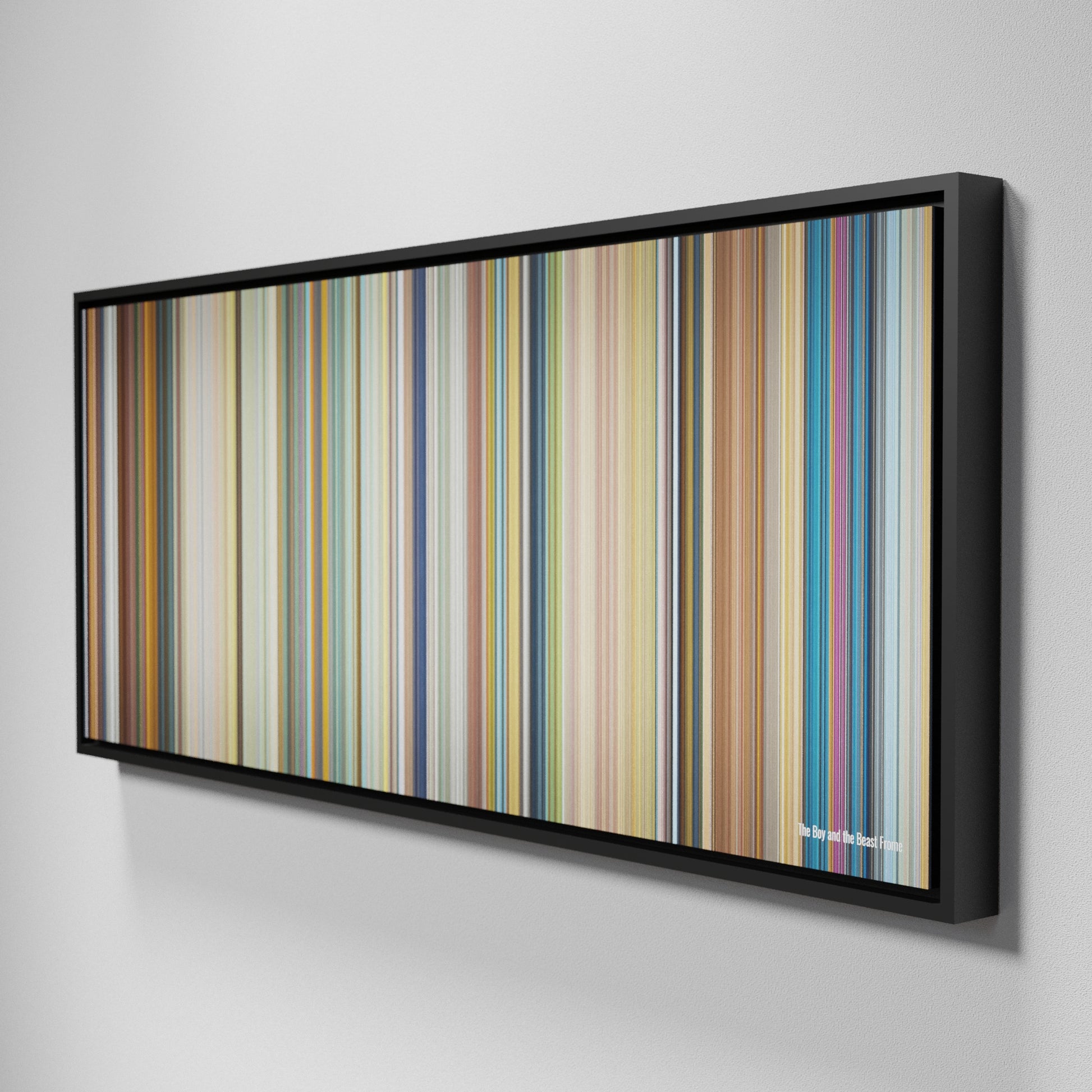 Side view of Framed Buff's of The Boy and the Beast Frome on the wall