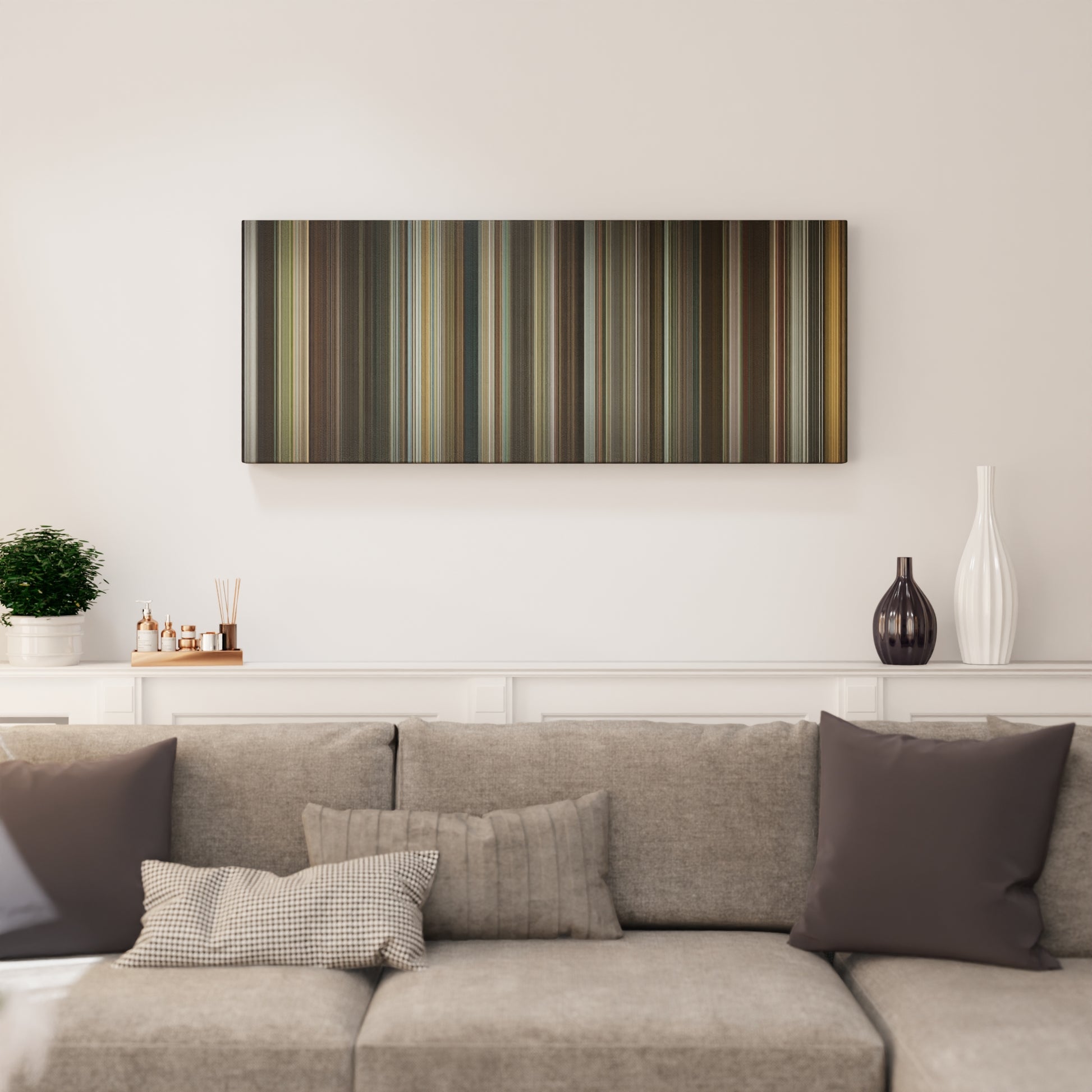 Living room interior with Richard Jewell Frome on the wall