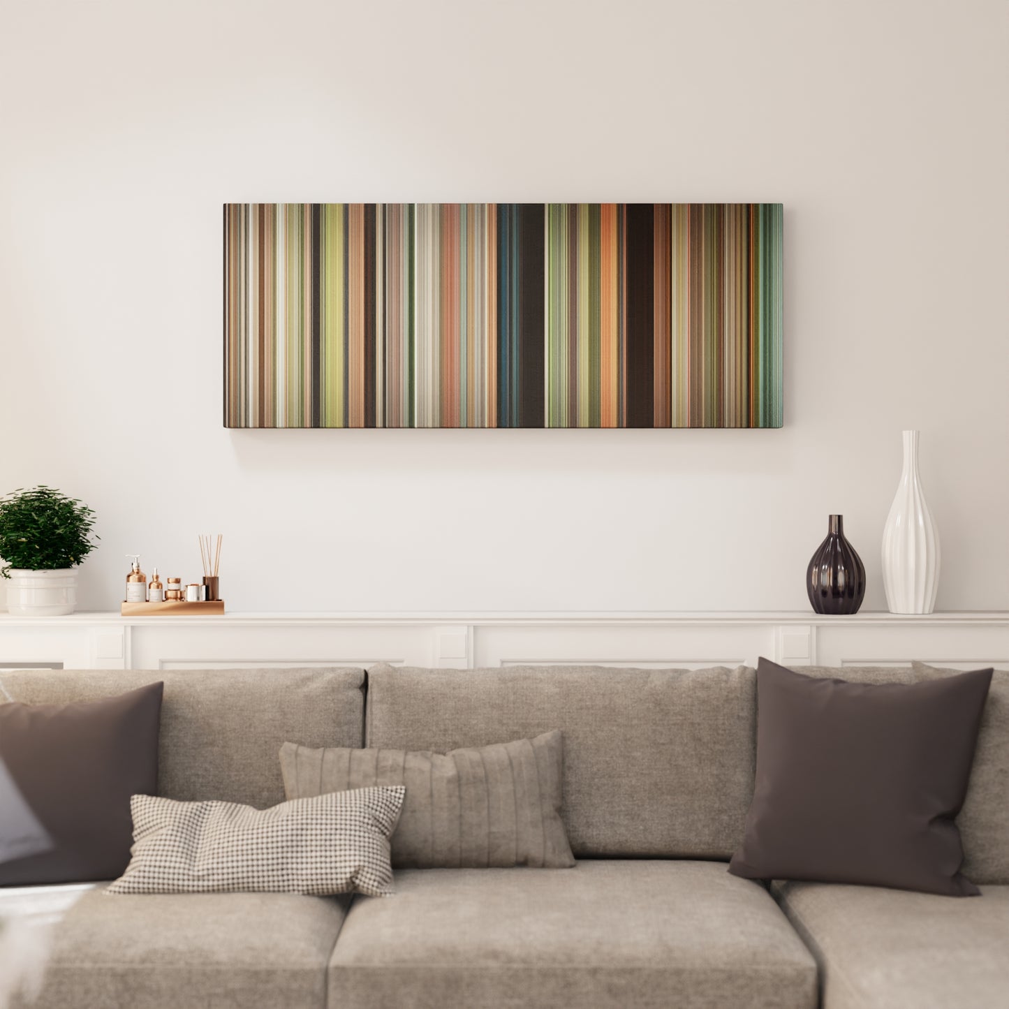 Living room interior with Safety Not Guaranteed Frome on the wall