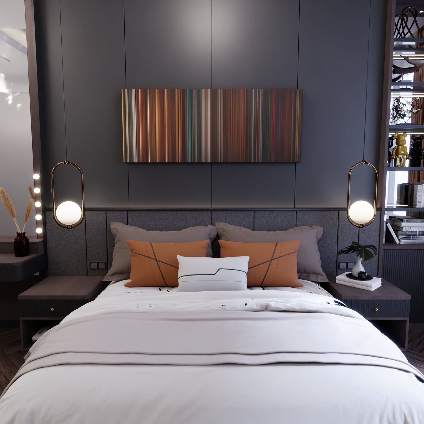 Bedroom interior with Constantine Frome on the wall