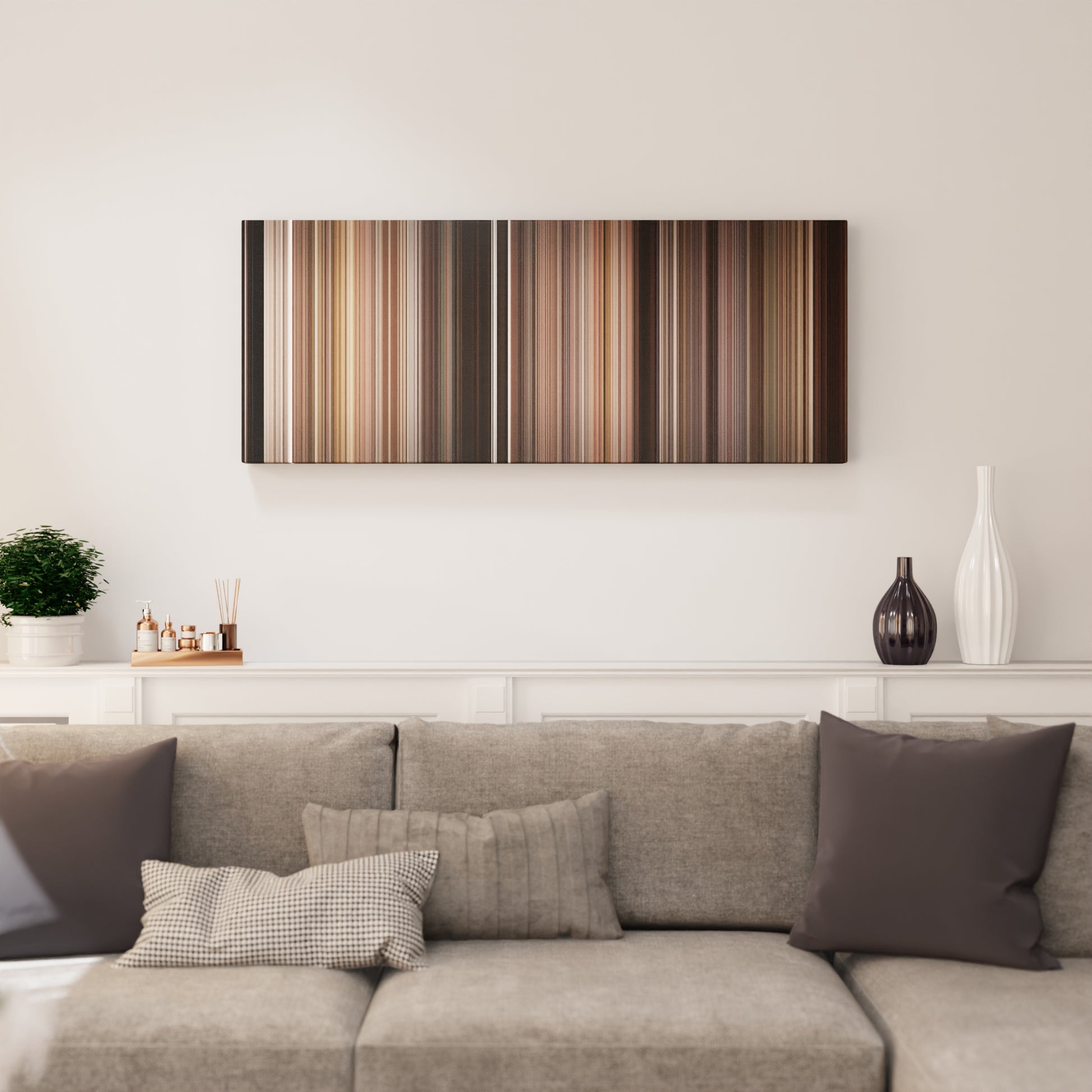 Living room interior with Premonition Frome on the wall