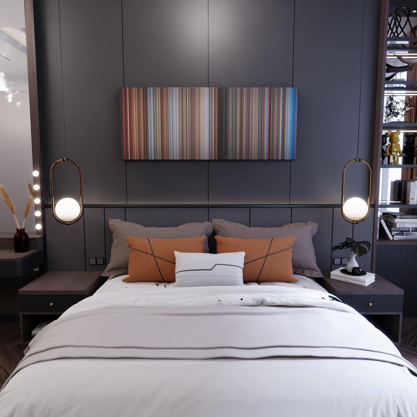 Bedroom interior with Koyaanisqatsi Frome on the wall