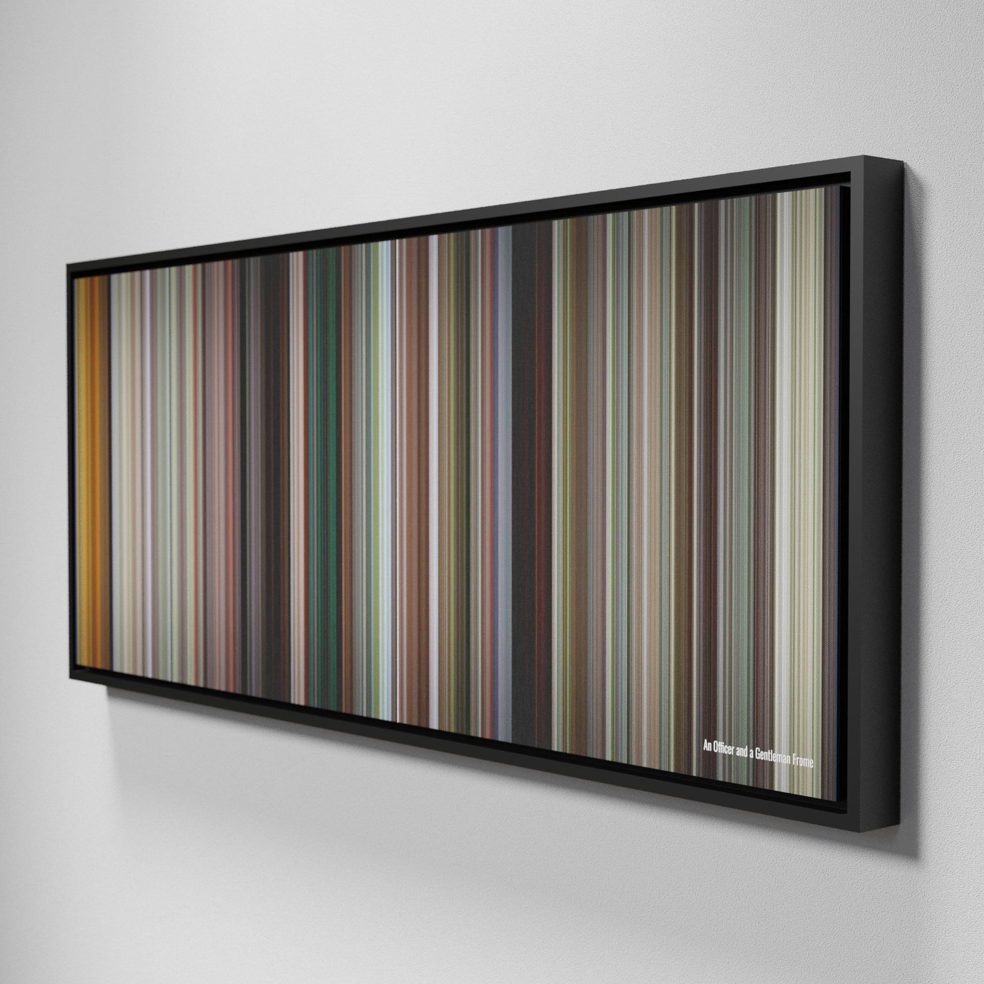 Side view of Framed Buff's of An Officer and A Gentleman Frome on the wall