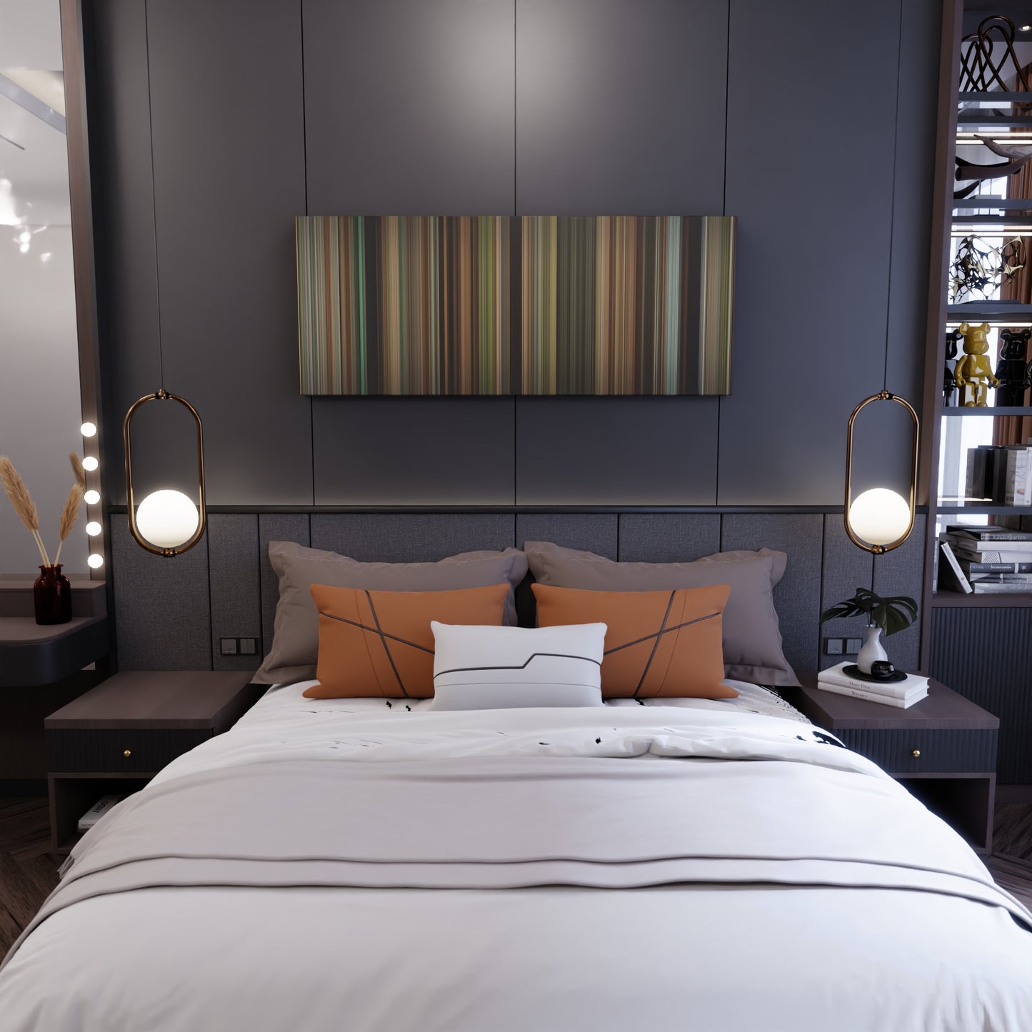 Bedroom interior with The Blind Side Frome on the wall