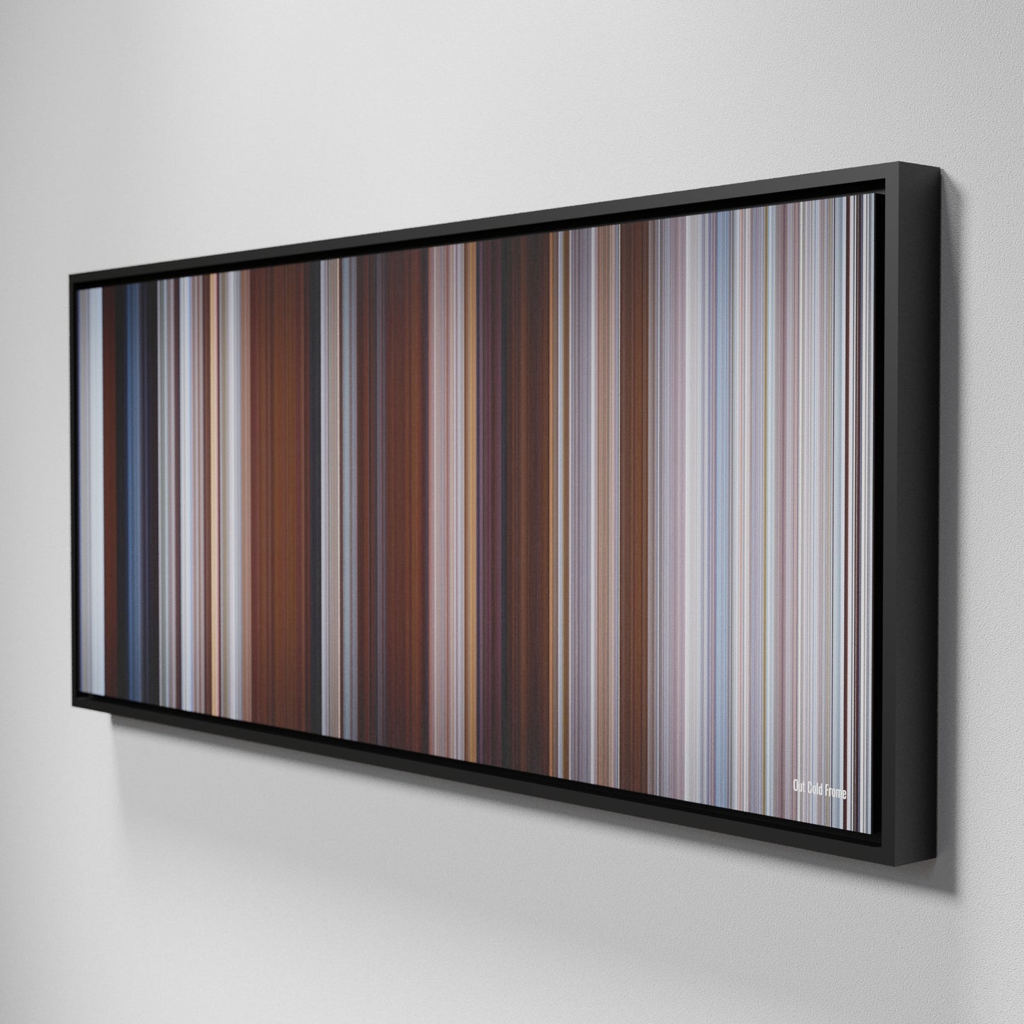 Side view of Framed Buff's of Out Cold Frome on the wall