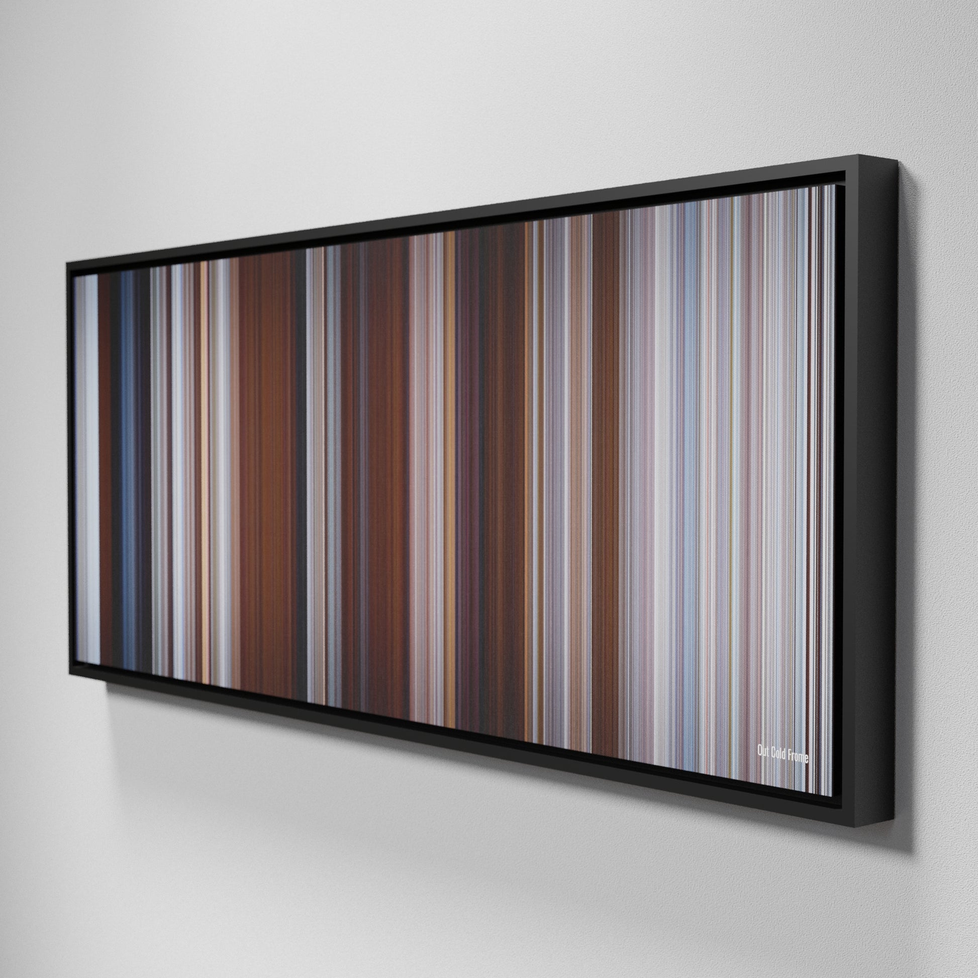 Side view of Framed Buff's of Out Cold Frome on the wall