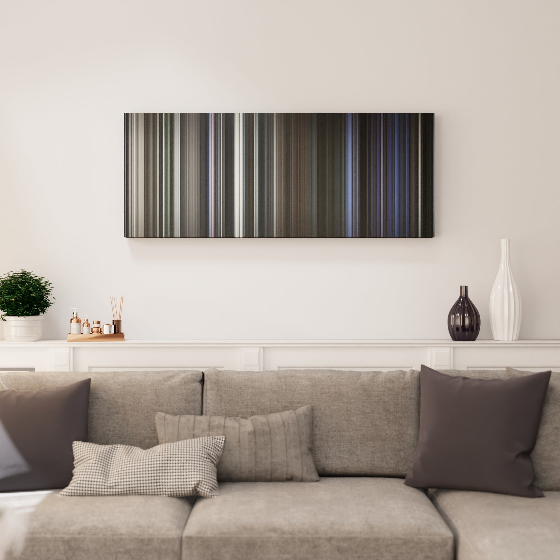 Living room interior with The Last Time I Committed Suicide Frome on the wall