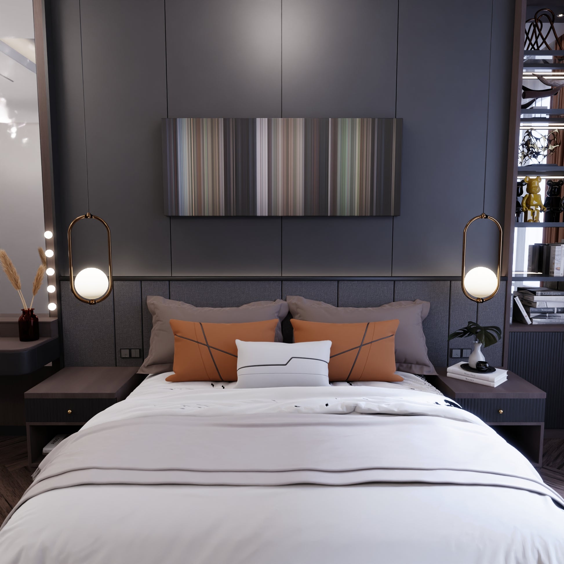 Bedroom interior with Miami Vice: Brother's Keeper Frome on the wall