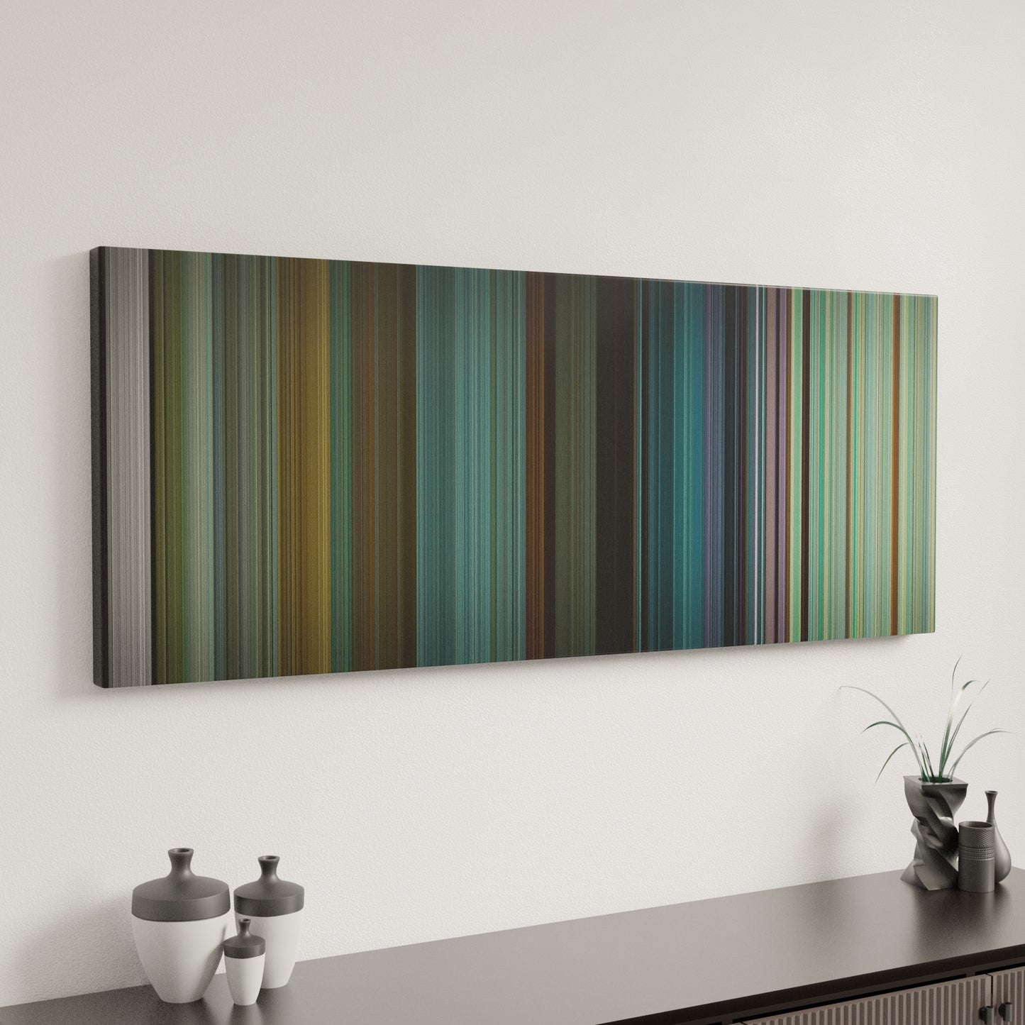 Minimal interior design with Squid Game: Red Light, Green Light on the wall