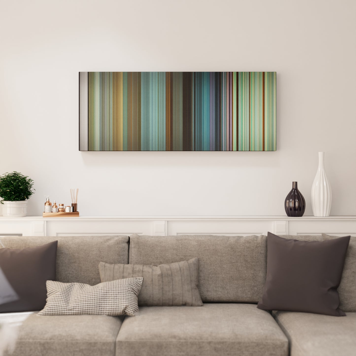 Living room interior with Squid Game: Red Light, Green Light on the wall