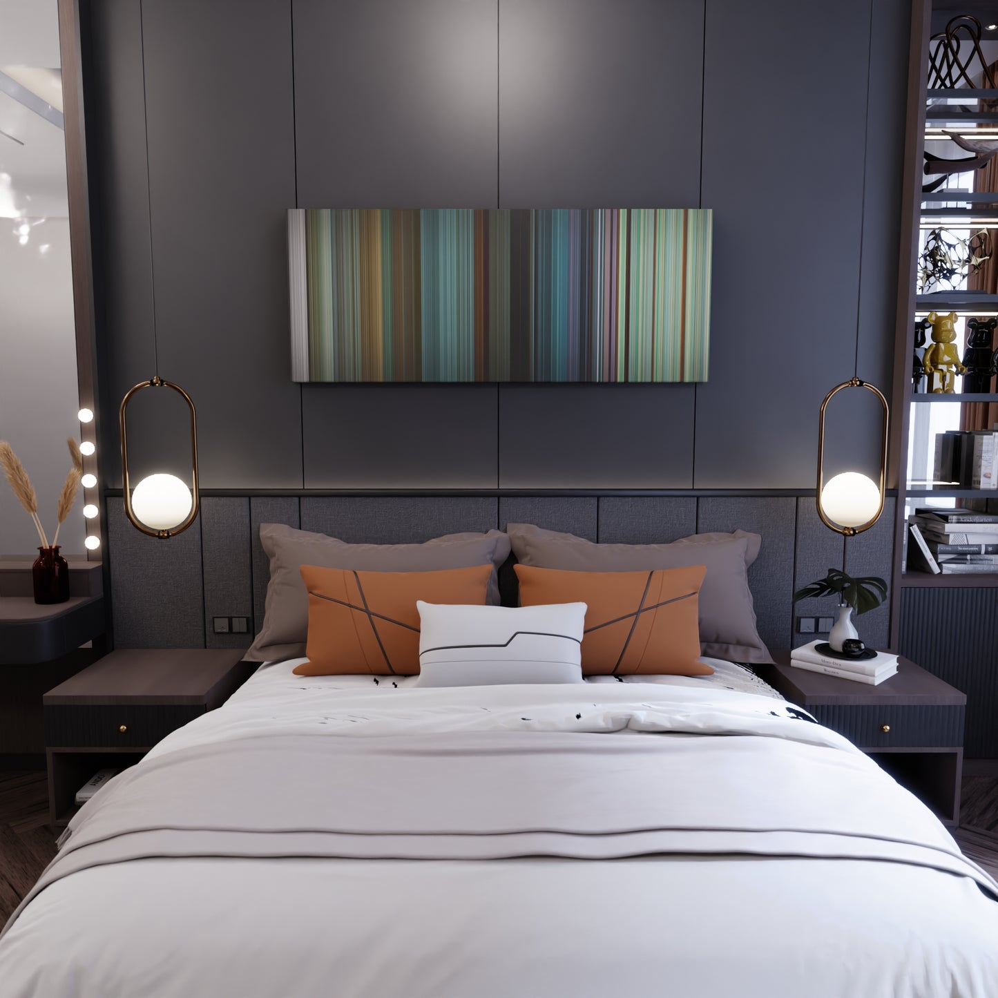 Bedroom interior with Squid Game: Red Light, Green Light on the wall