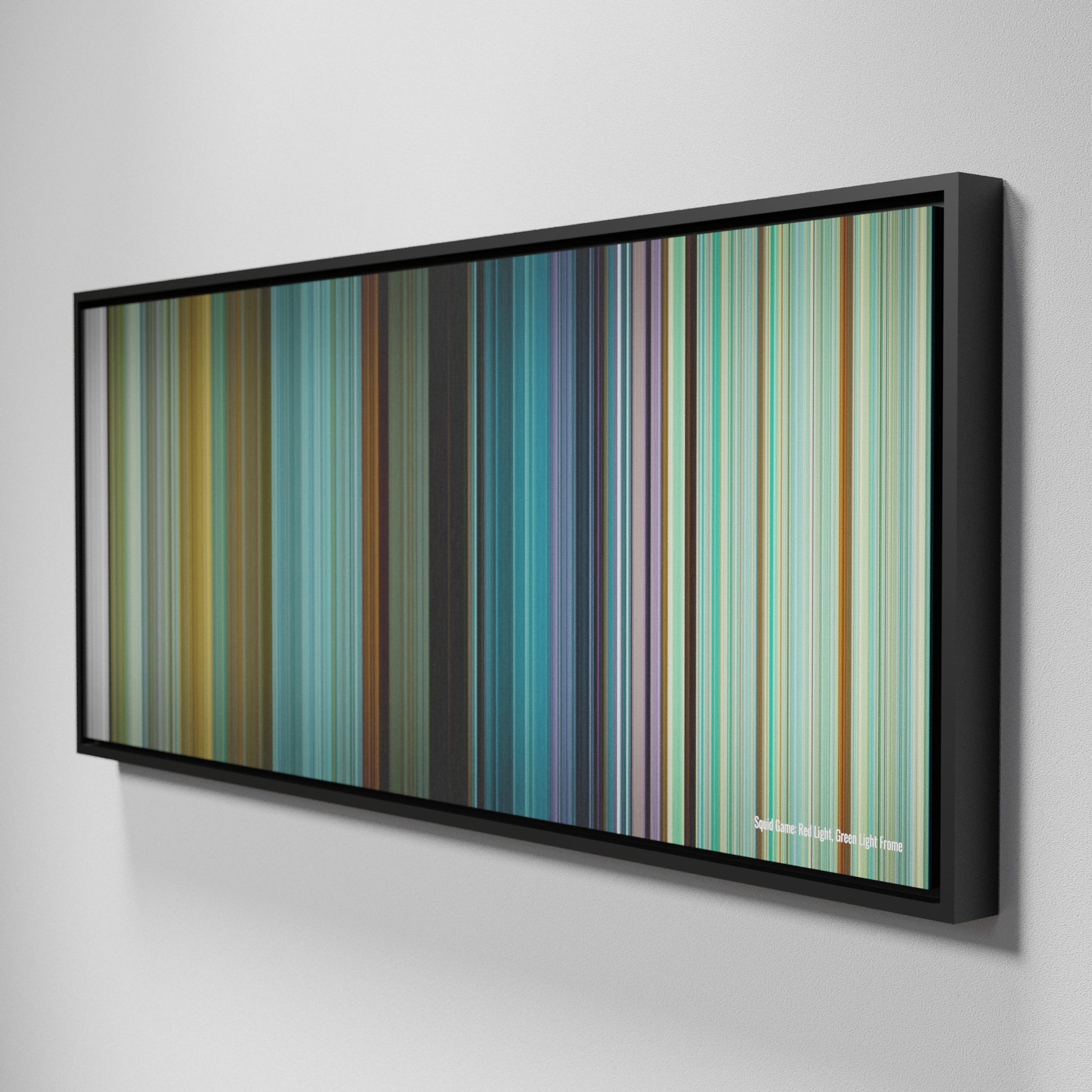 Side view of Framed Buff's of Squid Game: Red Light, Green Light on the wall