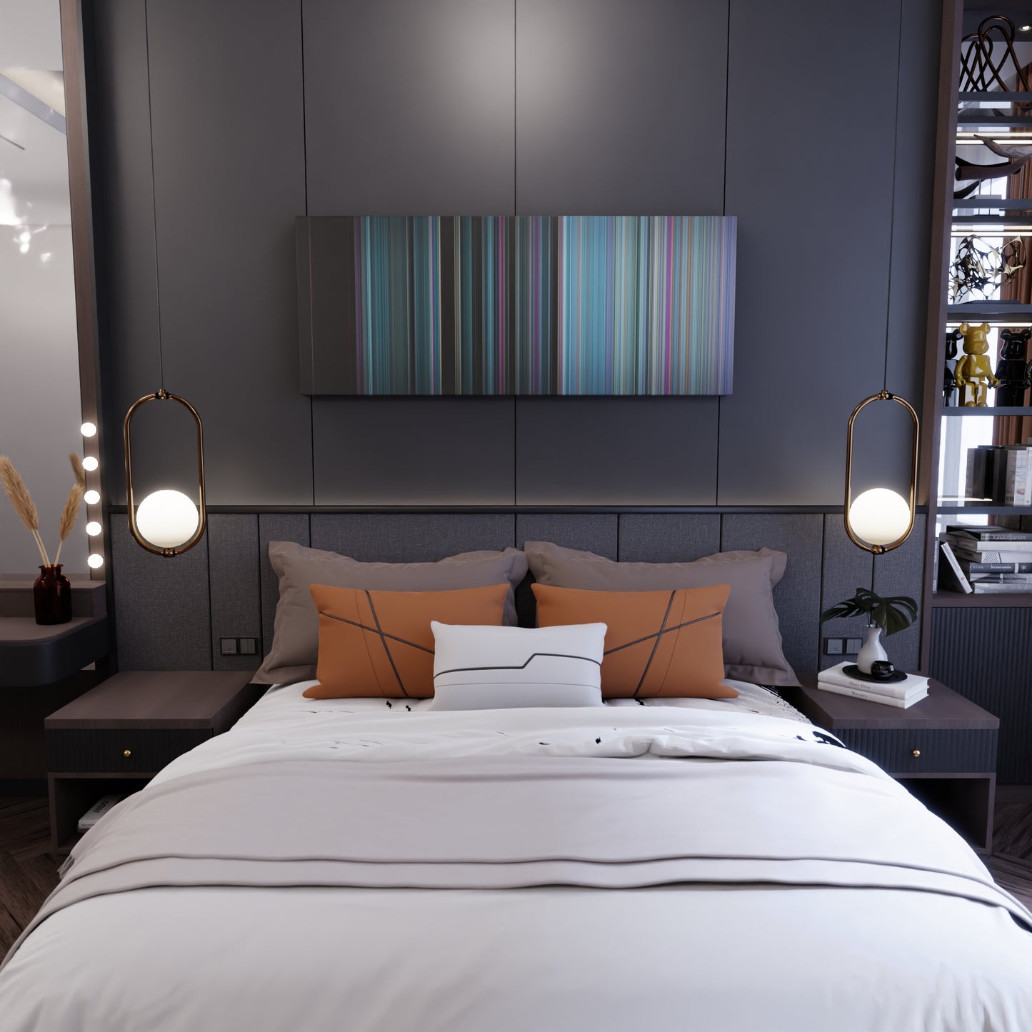 Bedroom interior with Squid Game: The Man with the Umbrella Frome on the wall