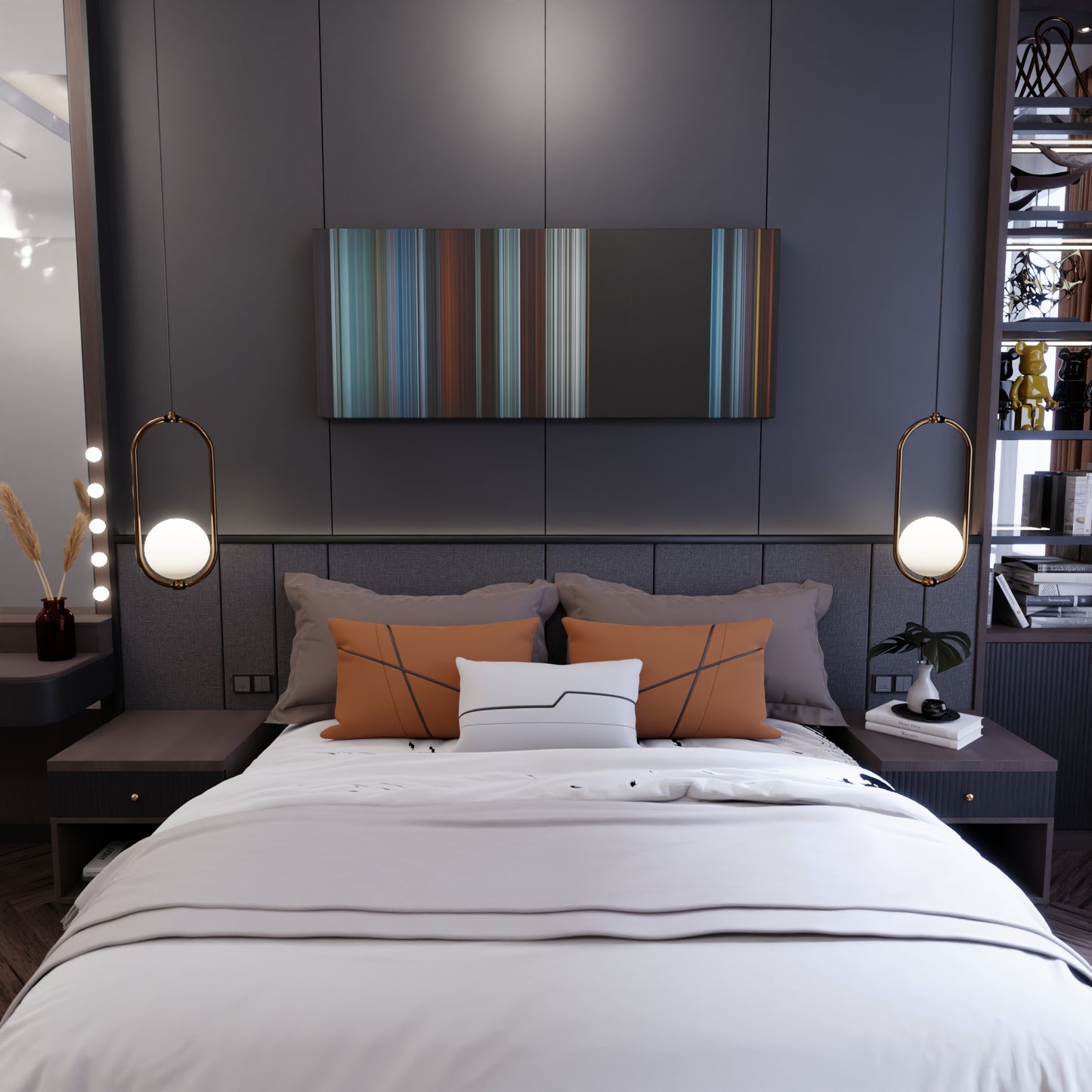 Bedroom interior with Squid Game: Front Man Frome on the wall