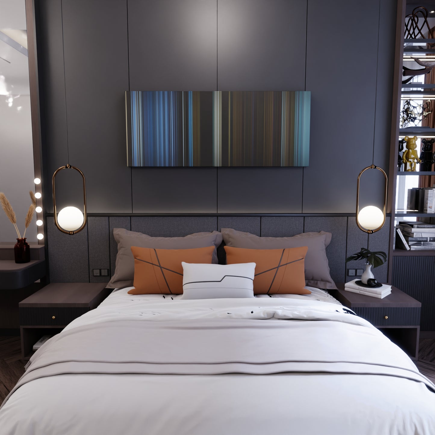 Bedroom interior with Squid Game: One Lucky Day Frome on the wall