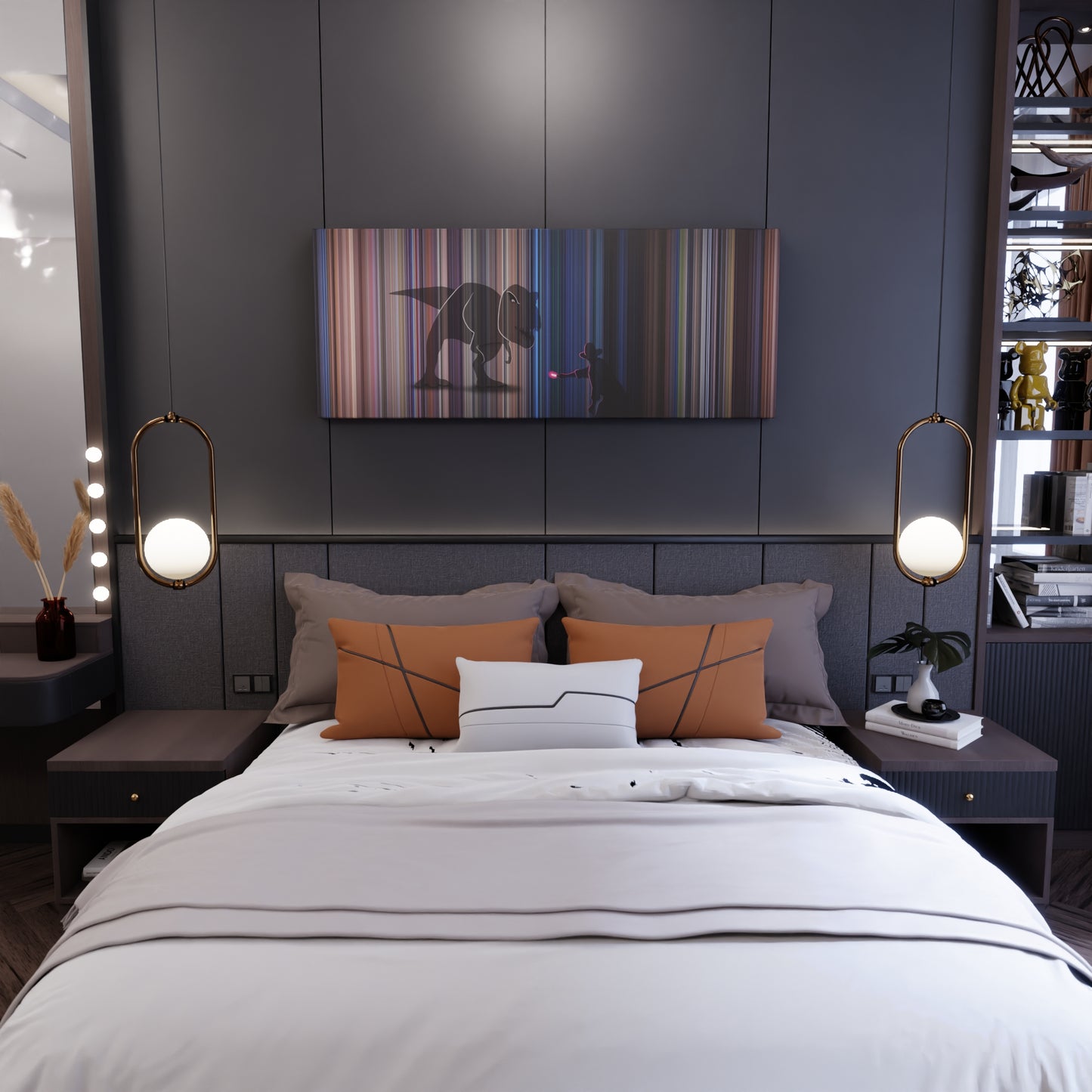 Bedroom interior with Jurassic Park Exclusive Edition Frome on the wall