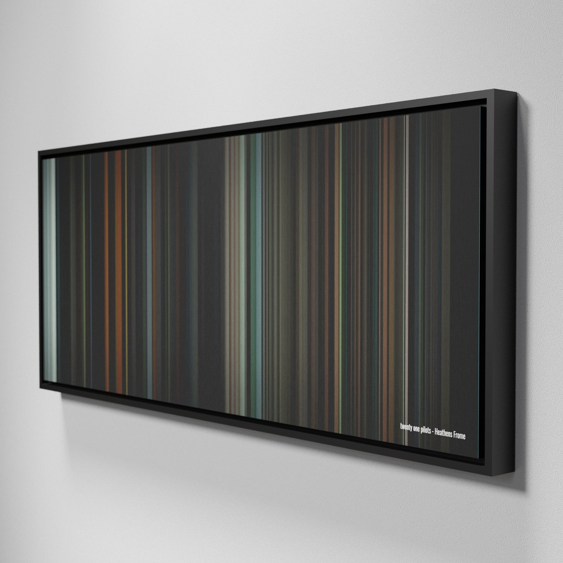 Side view of Framed Buff's of twenty one pilots - Heathens Frome on the wall