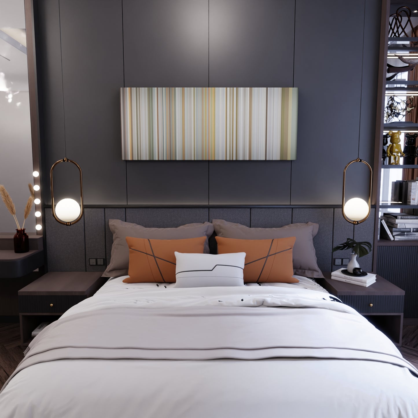 Bedroom interior with Sasha Prendes - Brooklyn Stripped Down Frome on the wall