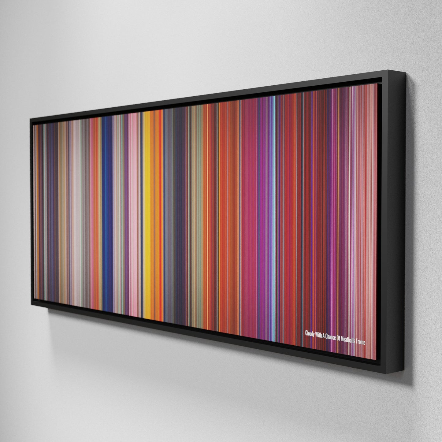 Side view of Framed Buff's of Cloudy-With-A-Chance-Of-Meatballs Frome on the wall