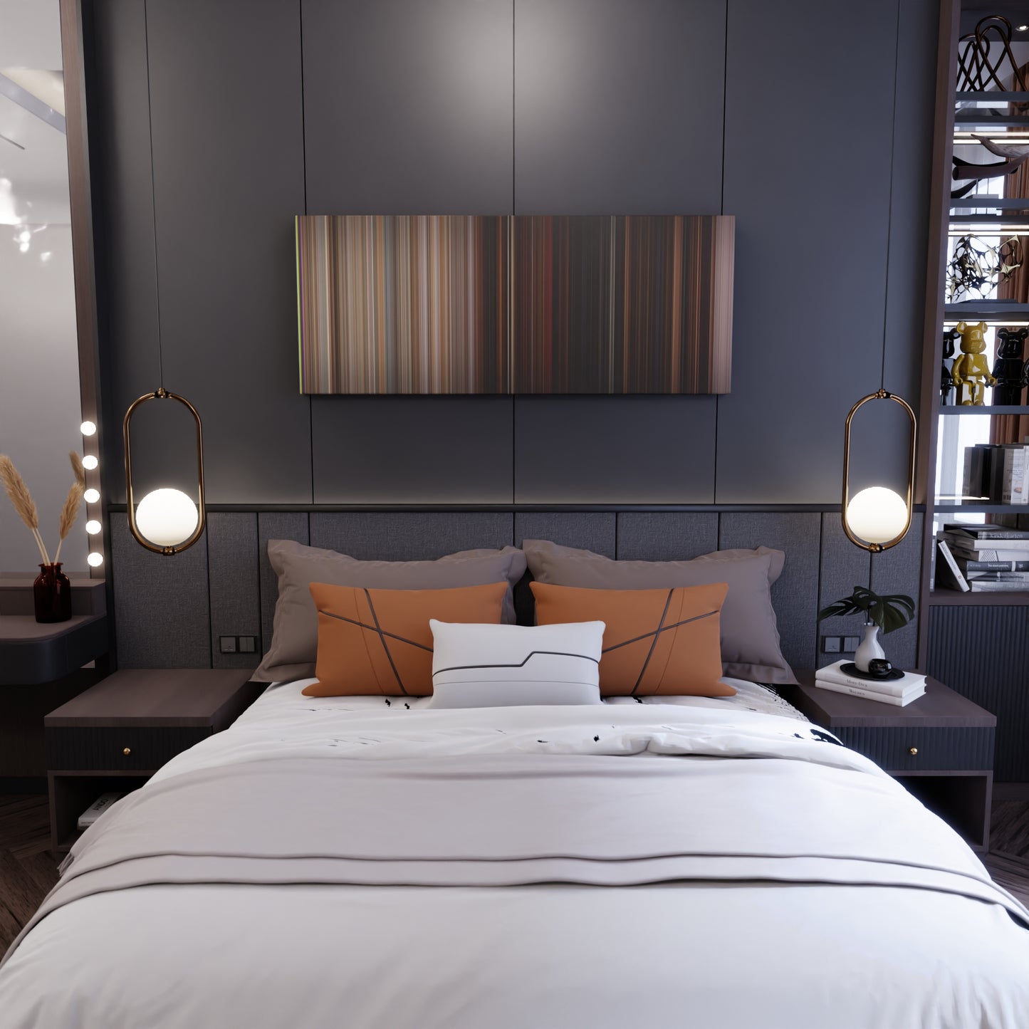 Bedroom interior with Superbad Frome on the wall