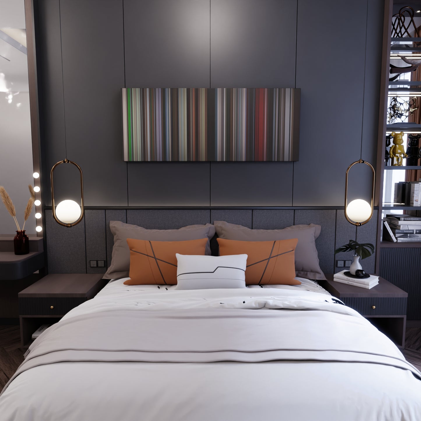 Bedroom interior with Paris-Texas Frome on the wall