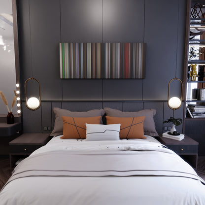 Bedroom interior with Paris-Texas Frome on the wall