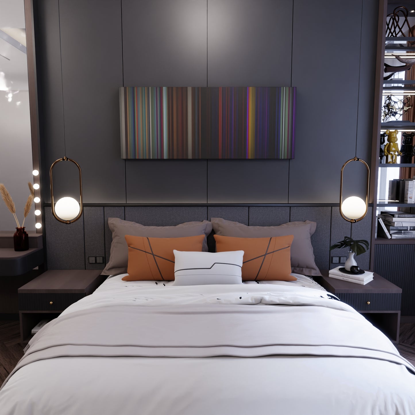 Bedroom interior with J-Balvin-Willy-William-Mi-Gente Frome on the wall