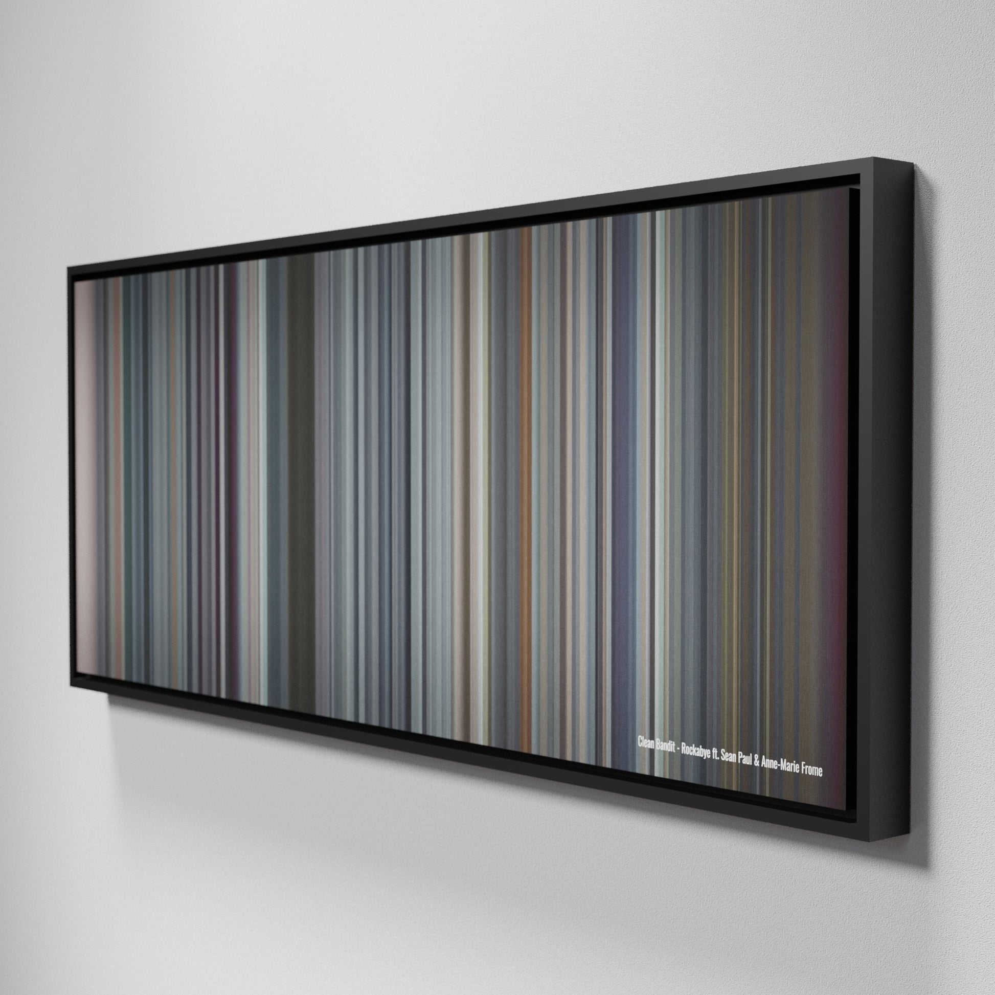 Side view of Framed Buff's of Clean-Bandit-Rockabye Frome on the wall