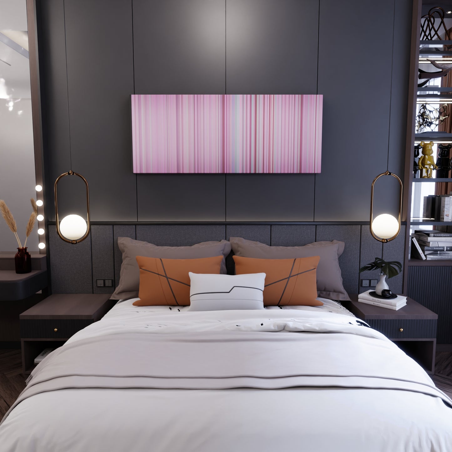Bedroom interior with Meghan-Trainor-All-About-That-Bass Frome on the wall